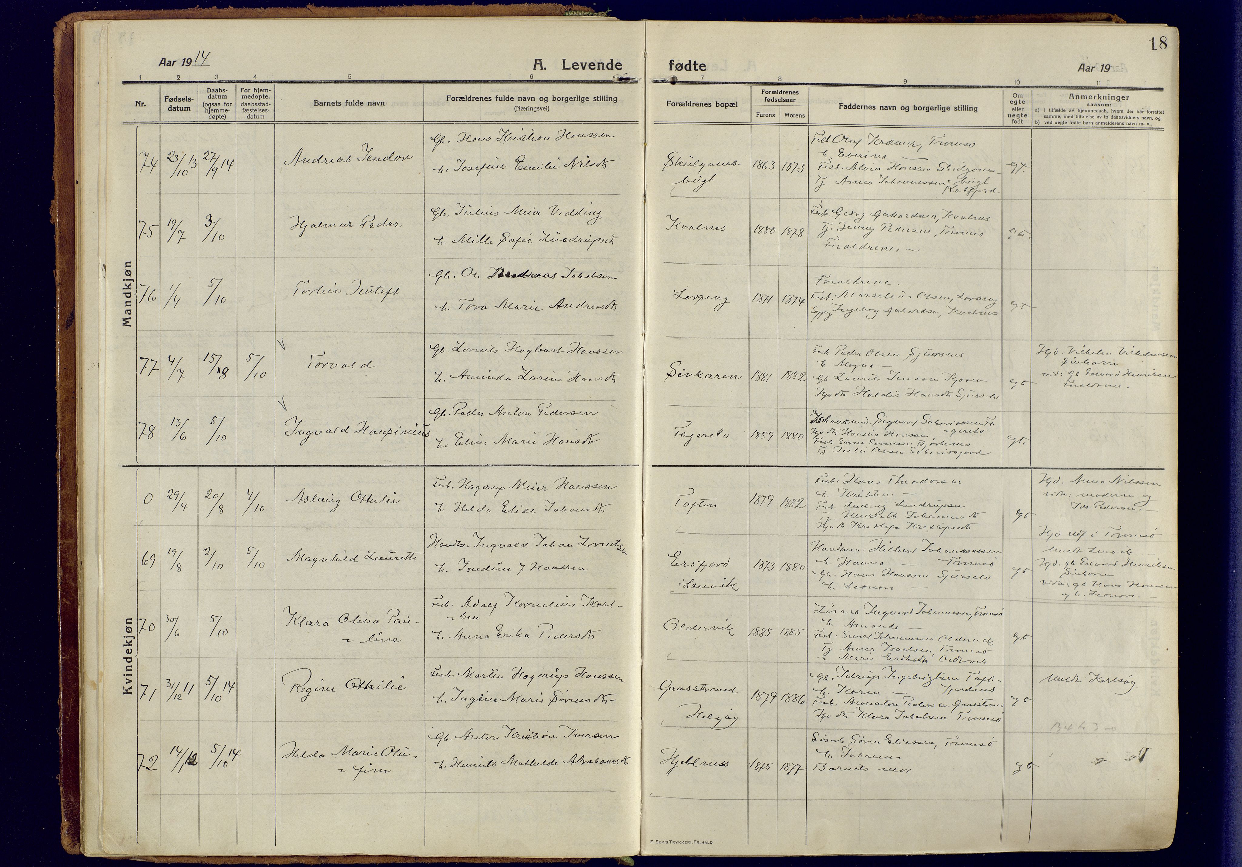 Tromsøysund sokneprestkontor, SATØ/S-1304/G/Ga/L0008kirke: Parish register (official) no. 8, 1914-1922, p. 18