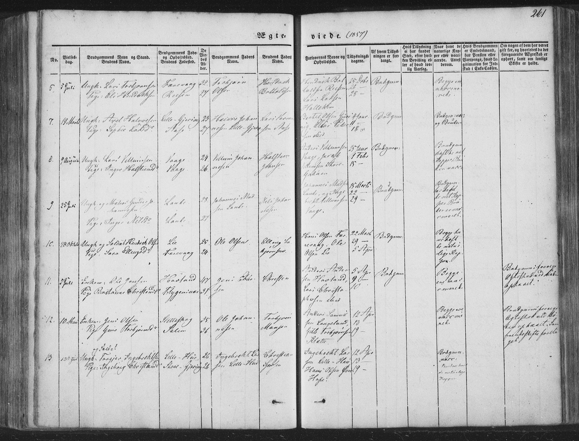 Tysnes sokneprestembete, AV/SAB-A-78601/H/Haa: Parish register (official) no. A 10, 1848-1859, p. 261