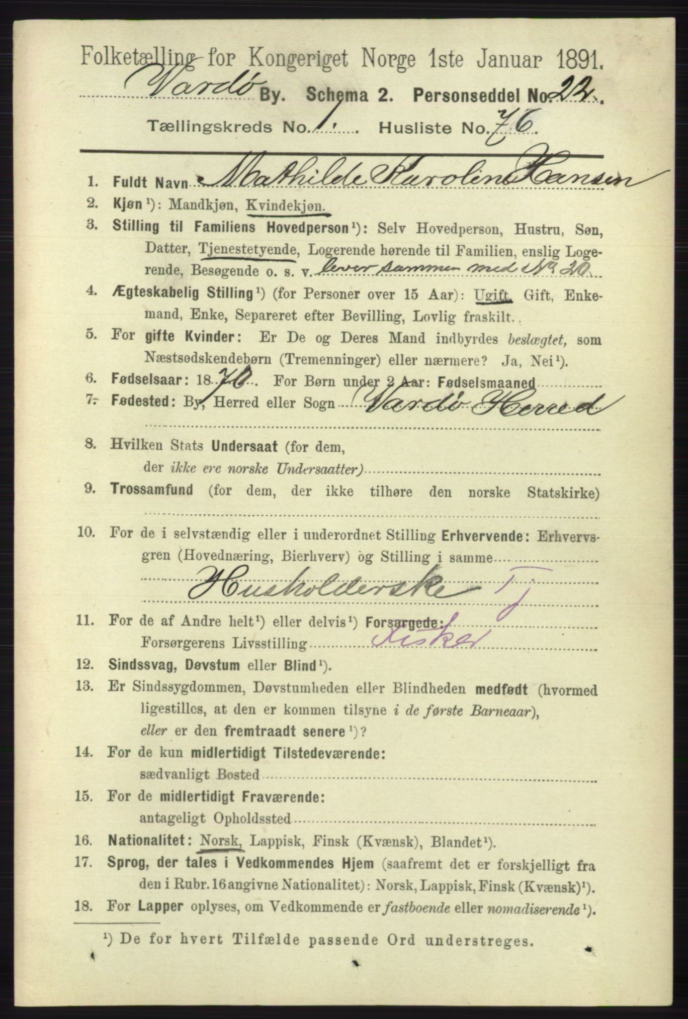 RA, 1891 census for 2002 Vardø, 1891, p. 985