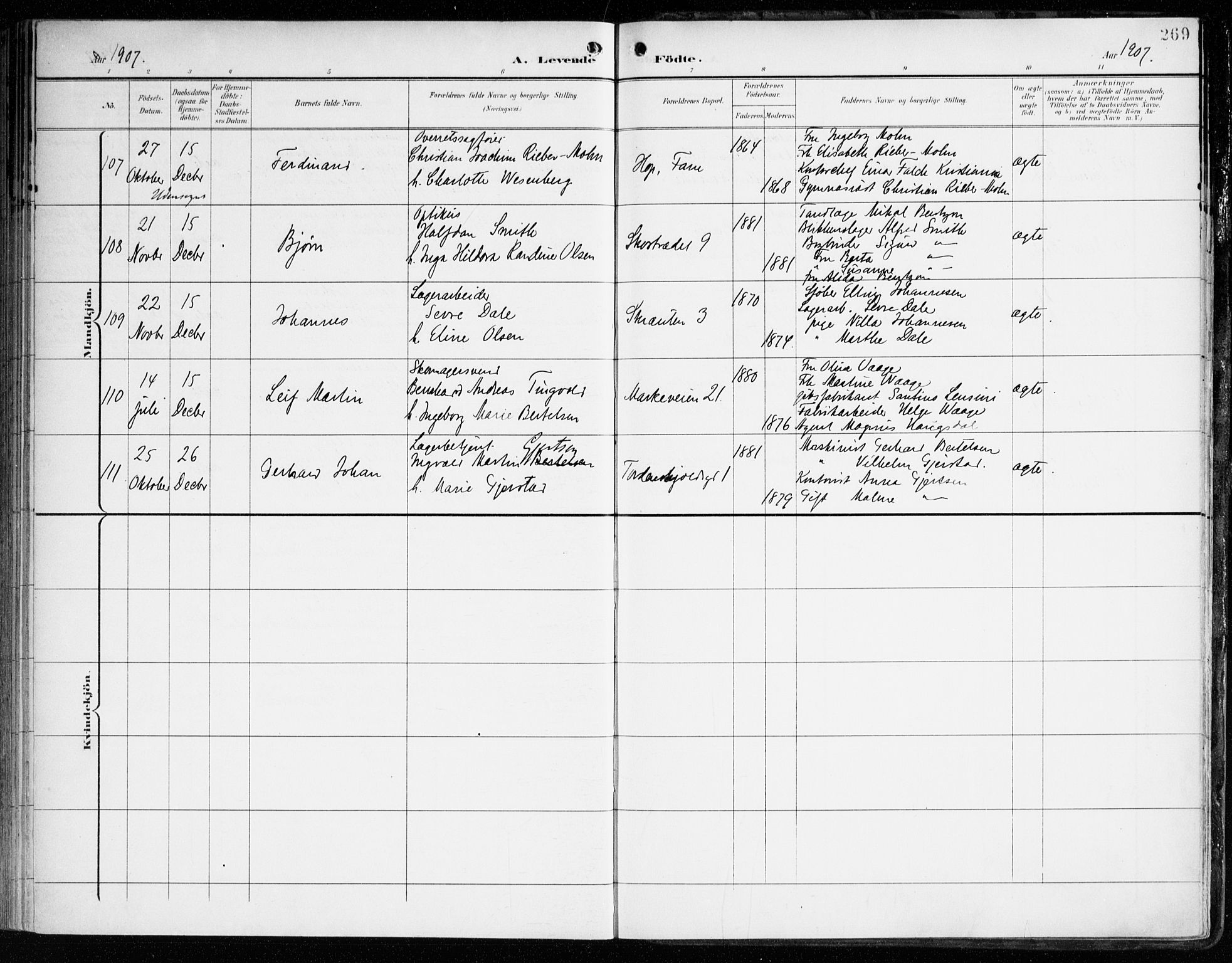 Korskirken sokneprestembete, AV/SAB-A-76101/H/Haa/L0023: Parish register (official) no. B 9, 1899-1908, p. 269