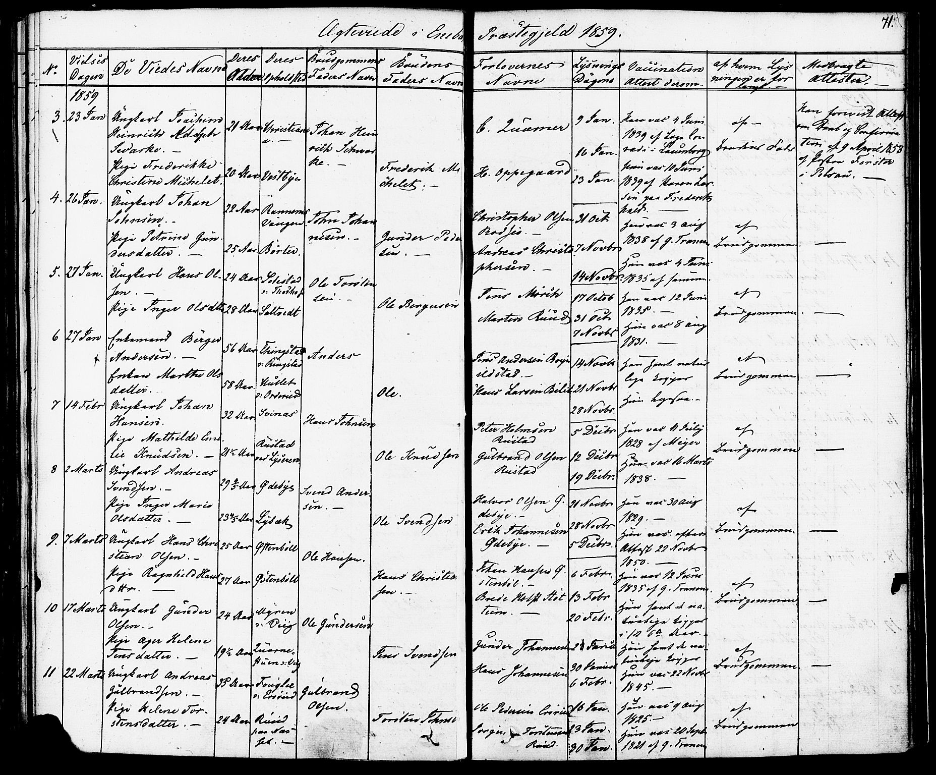 Enebakk prestekontor Kirkebøker, SAO/A-10171c/F/Fa/L0012: Parish register (official) no. I 12, 1832-1882, p. 71