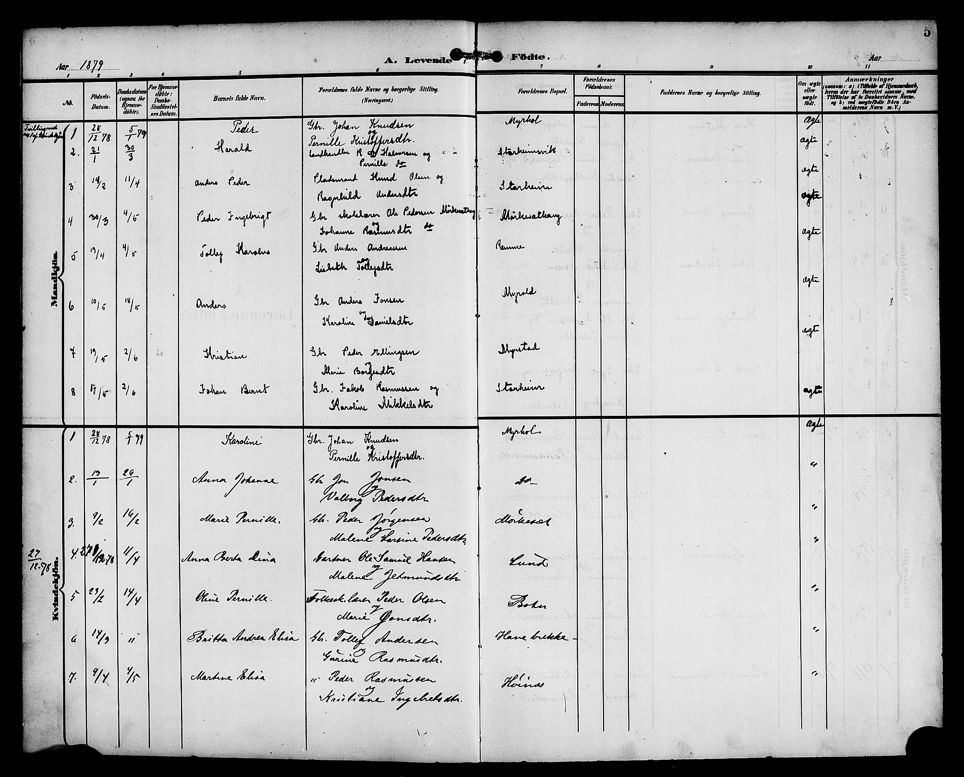 Eid sokneprestembete, AV/SAB-A-82301/H/Haa/Haac/L0001: Parish register (official) no. C 1, 1879-1899, p. 5