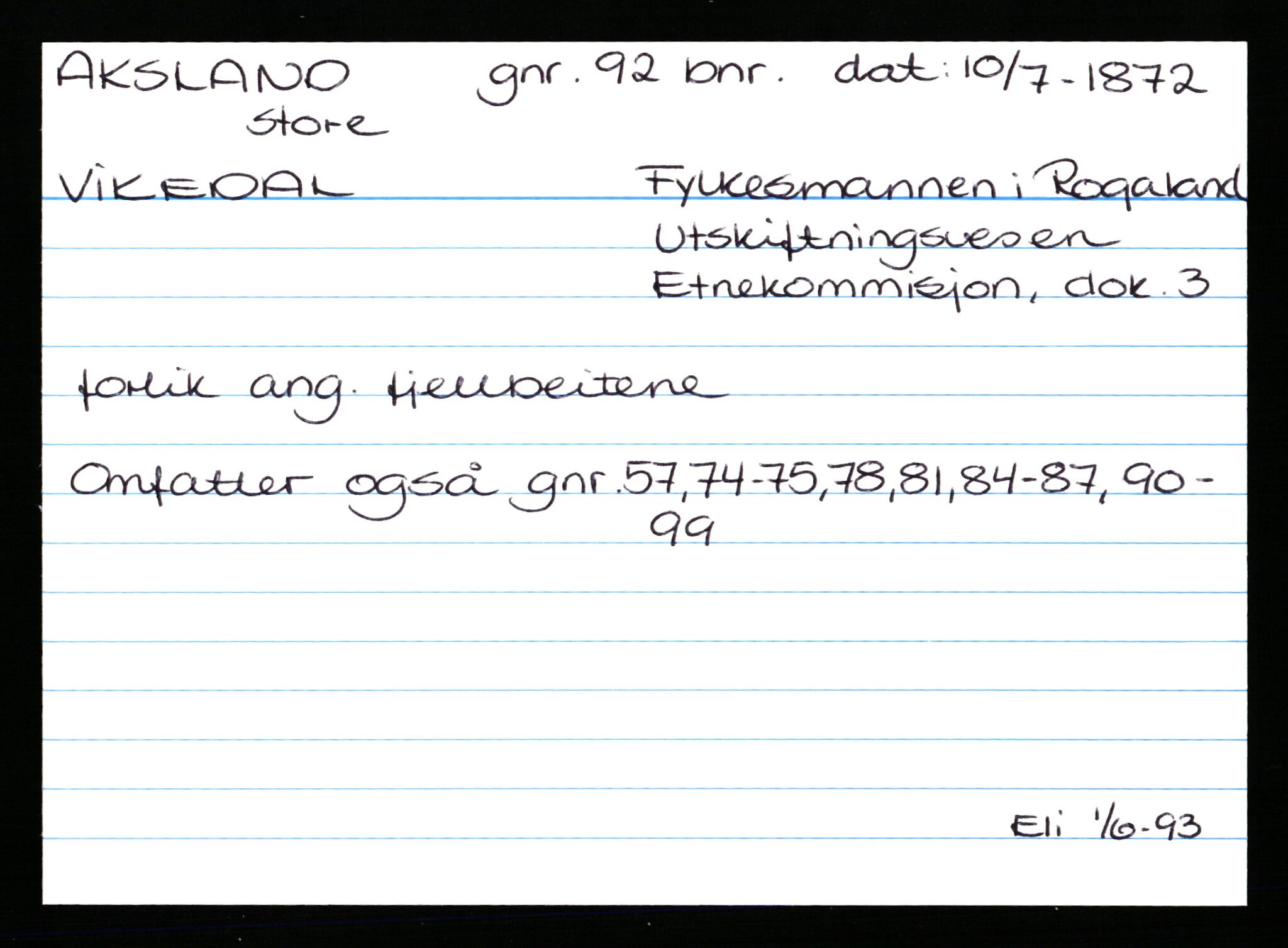 Statsarkivet i Stavanger, AV/SAST-A-101971/03/Y/Ym/L0001: Åstedskort sortert etter gårdsnavn: Abeland - Arnøen store, 1600-1950, p. 155