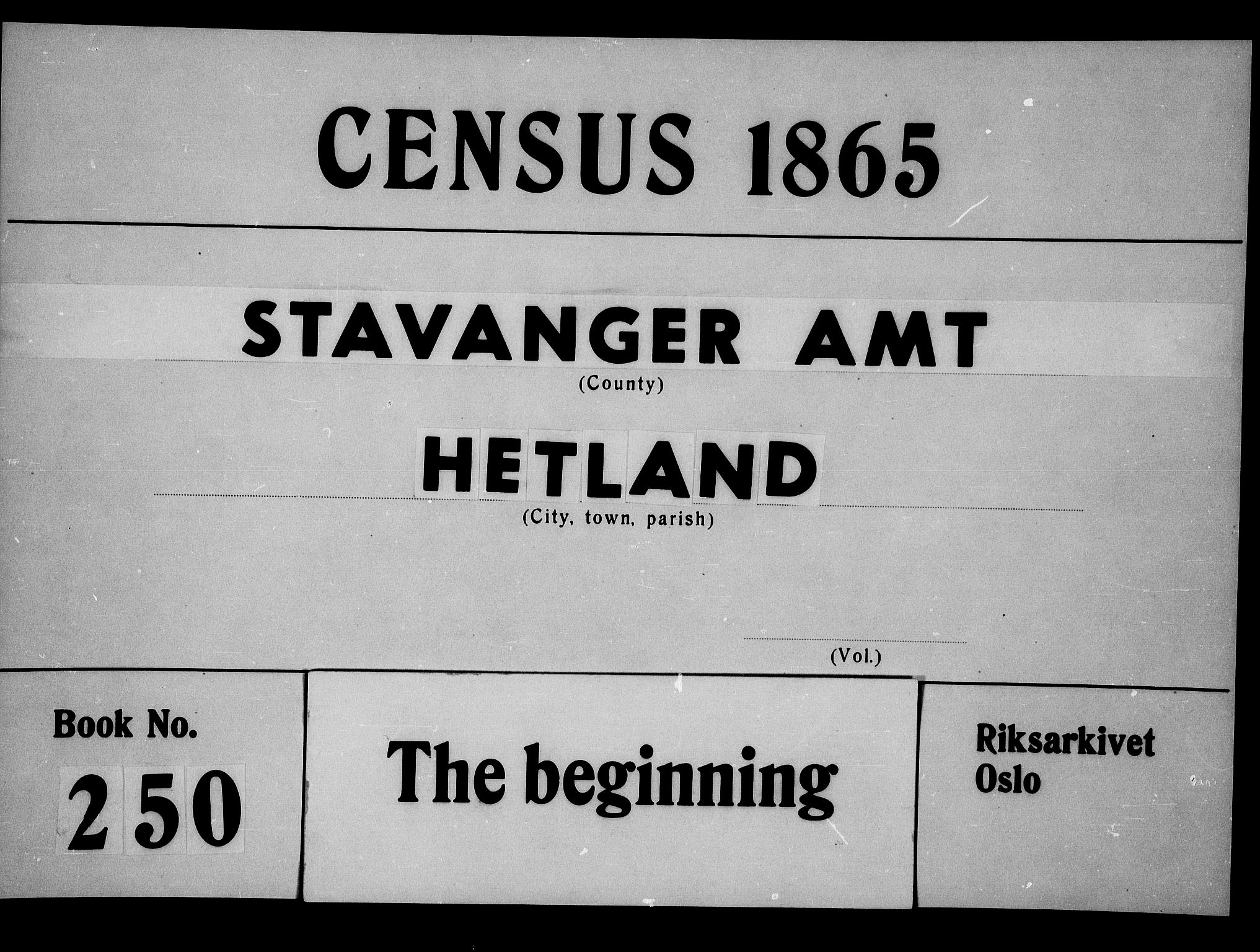 RA, 1865 census for Hetland, 1865, p. 1