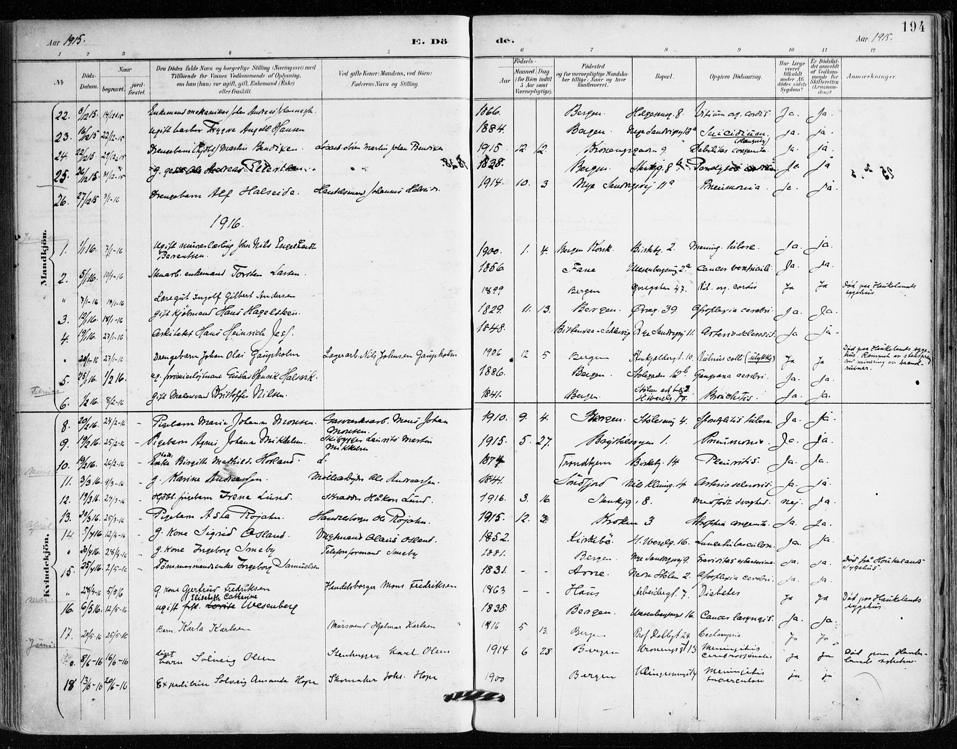 Mariakirken Sokneprestembete, AV/SAB-A-76901/H/Haa/L0008: Parish register (official) no. A 8, 1893-1942, p. 194