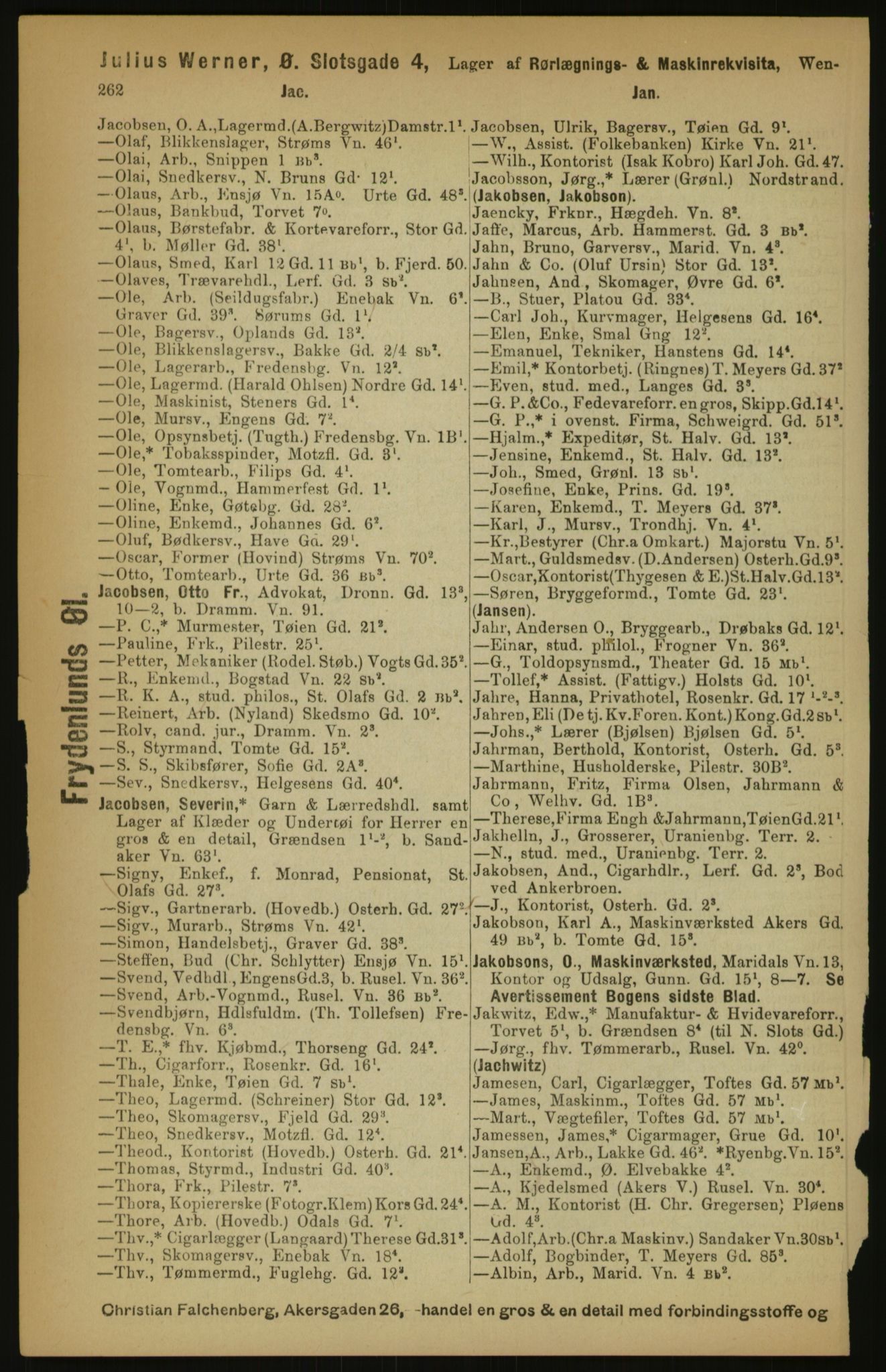 Kristiania/Oslo adressebok, PUBL/-, 1891, p. 262