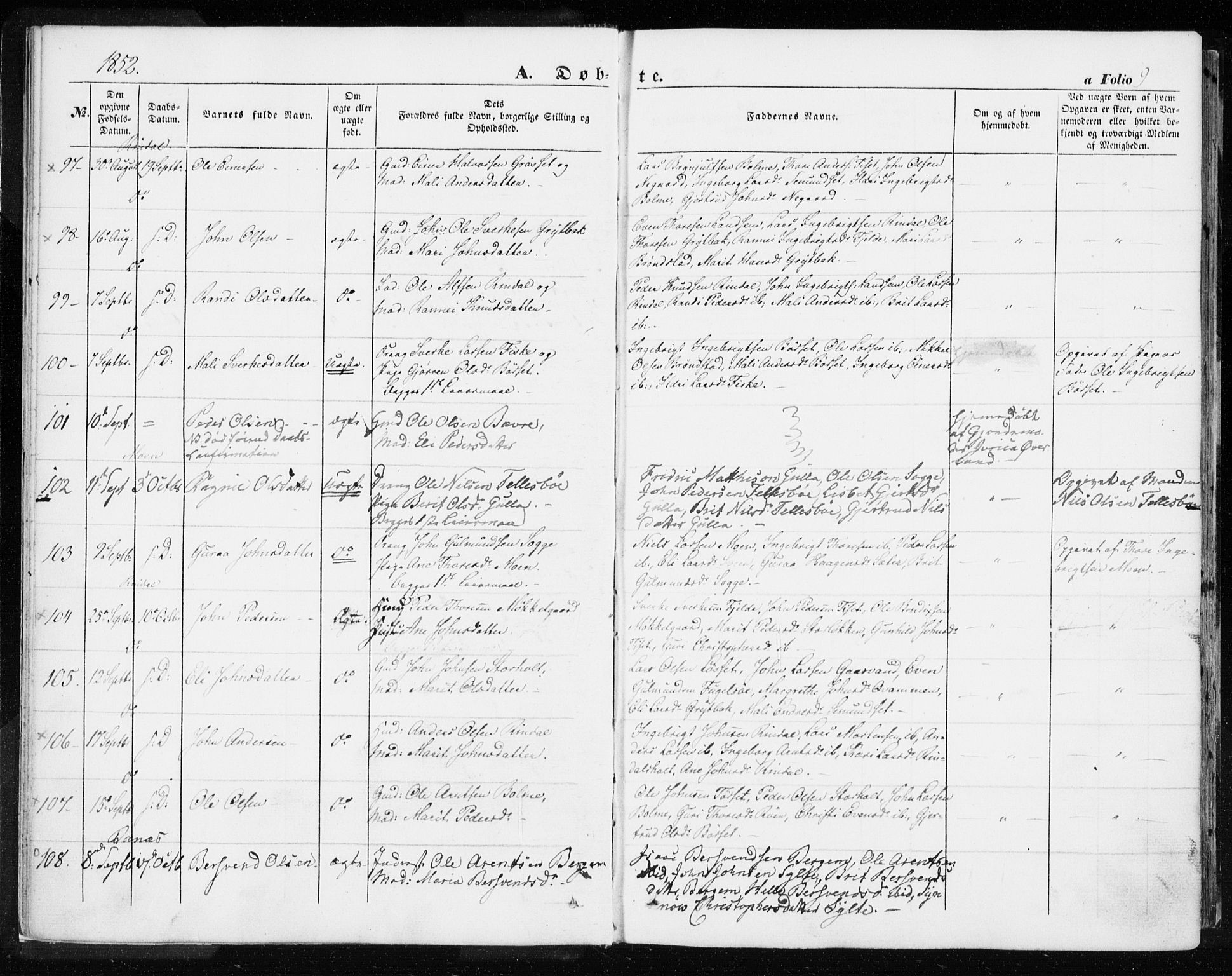 Ministerialprotokoller, klokkerbøker og fødselsregistre - Møre og Romsdal, AV/SAT-A-1454/595/L1044: Parish register (official) no. 595A06, 1852-1863, p. 9