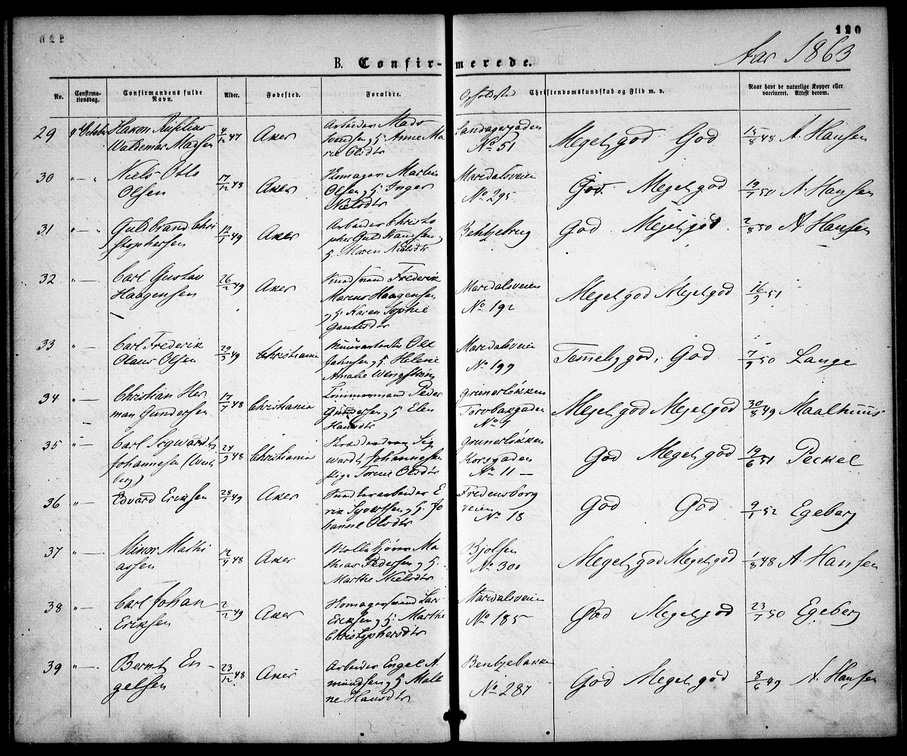 Gamle Aker prestekontor Kirkebøker, AV/SAO-A-10617a/F/L0001: Parish register (official) no. 1, 1861-1865, p. 120