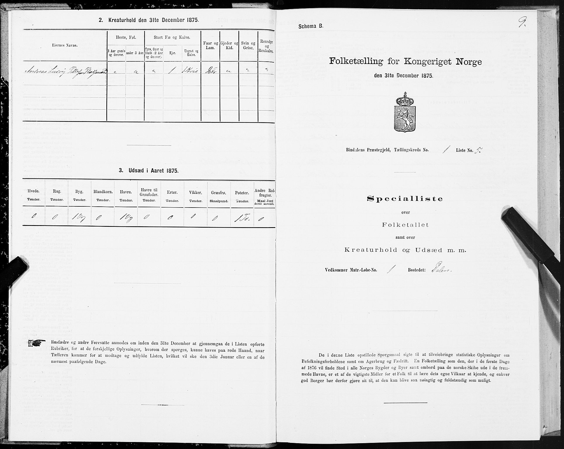SAT, 1875 census for 1811P Bindal, 1875, p. 1009