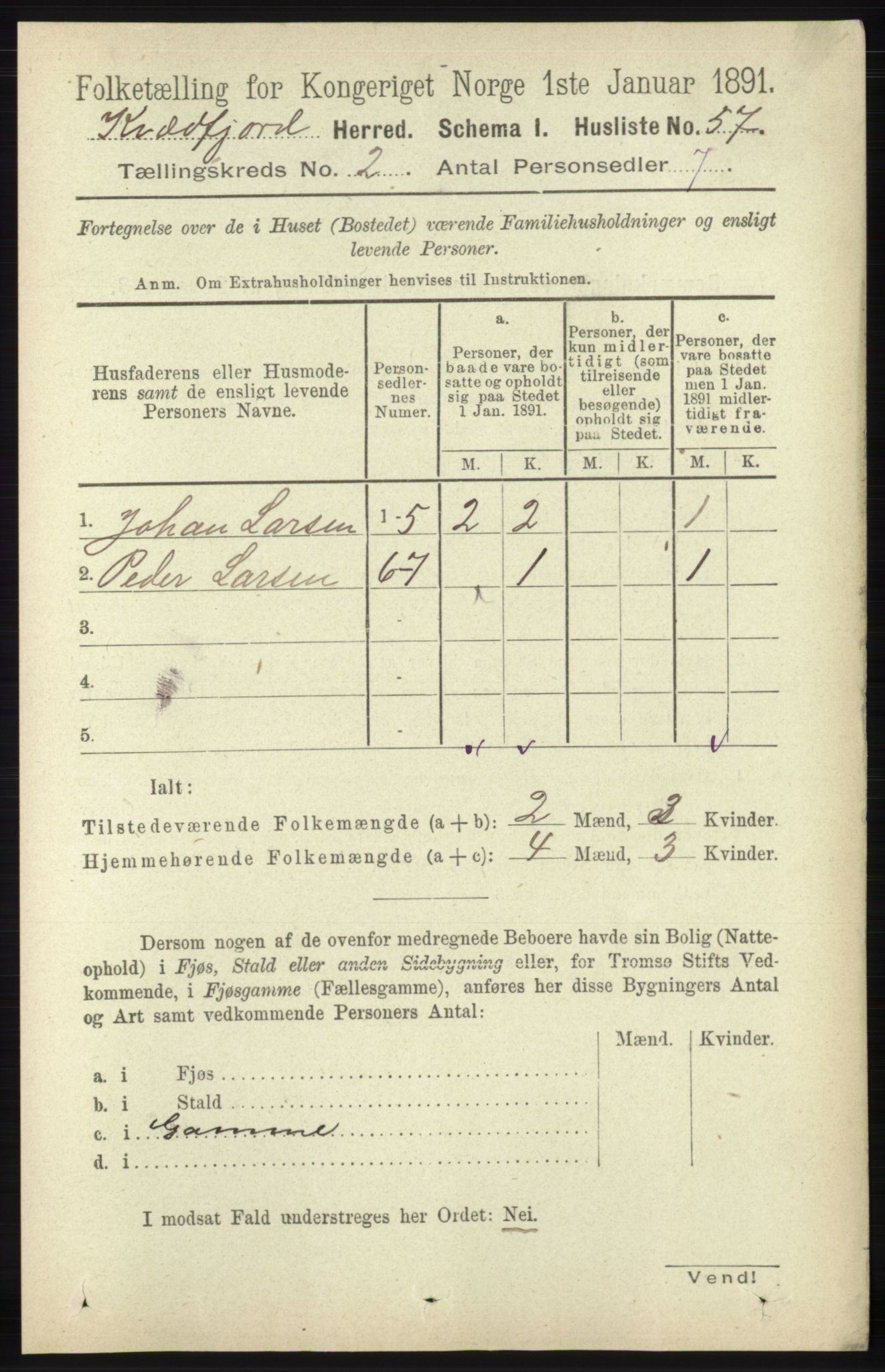 RA, 1891 census for 1911 Kvæfjord, 1891, p. 684