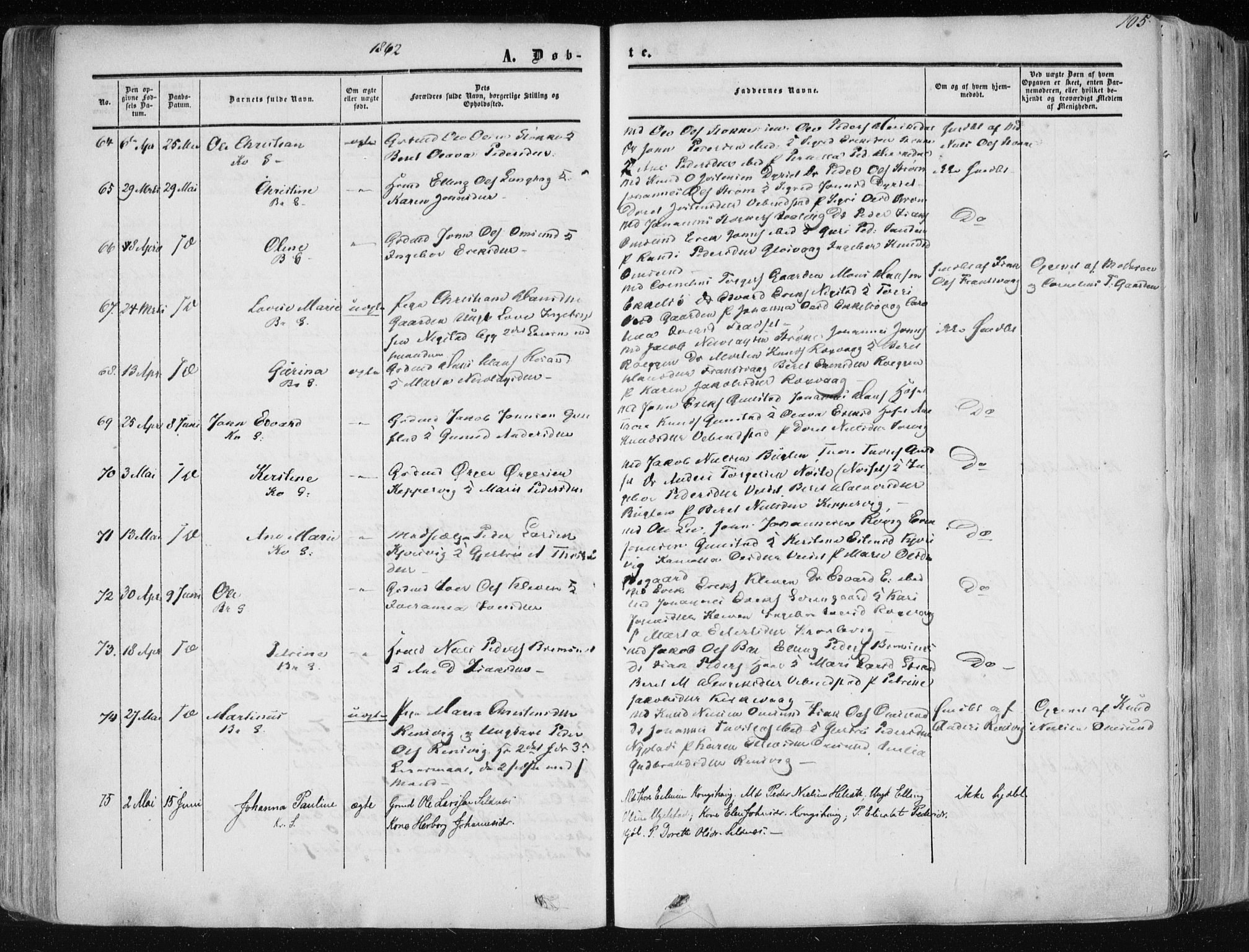 Ministerialprotokoller, klokkerbøker og fødselsregistre - Møre og Romsdal, AV/SAT-A-1454/568/L0804: Parish register (official) no. 568A11, 1854-1868, p. 105