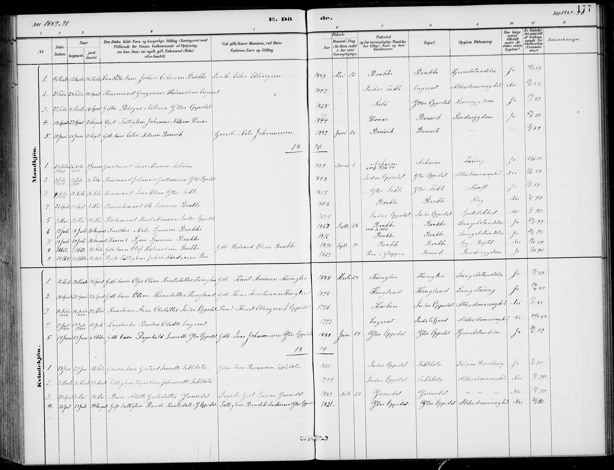 Gulen sokneprestembete, AV/SAB-A-80201/H/Haa/Haac/L0002: Parish register (official) no. C  2, 1882-1914, p. 177