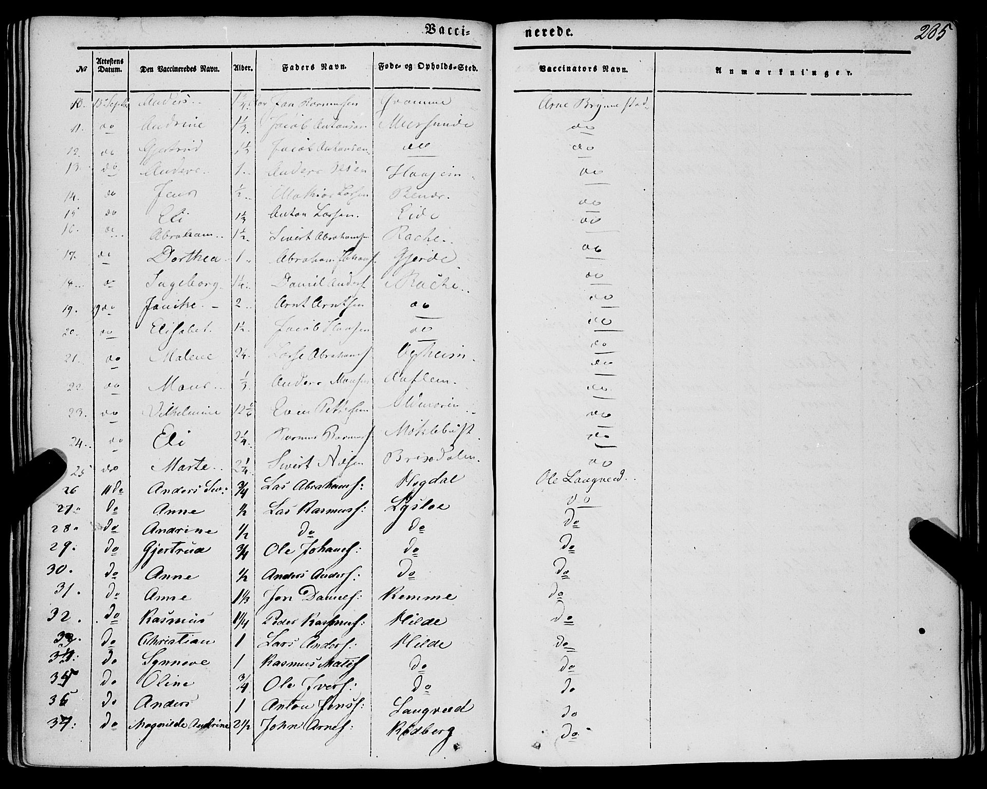 Innvik sokneprestembete, SAB/A-80501: Parish register (official) no. A 5, 1847-1865, p. 285