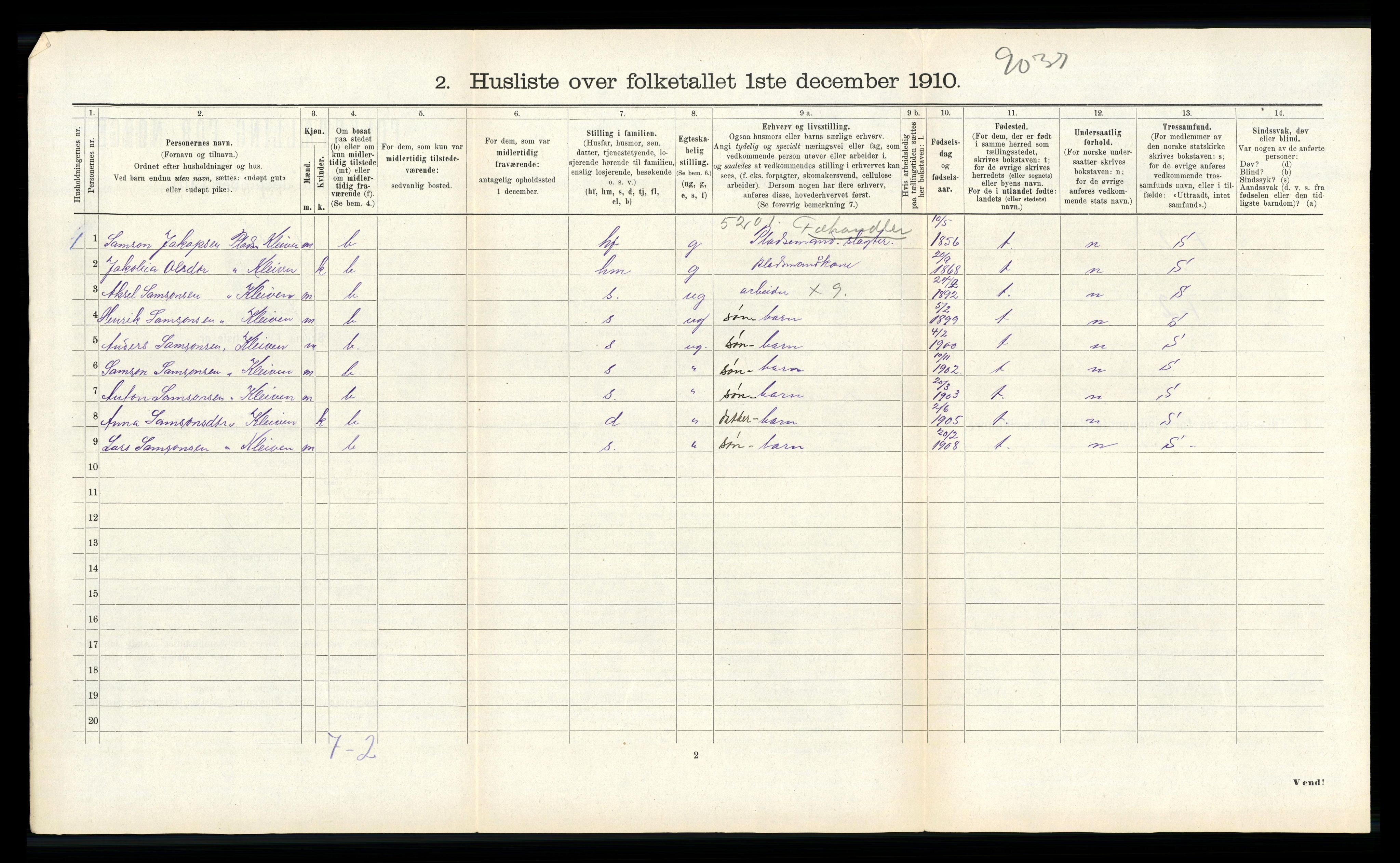 RA, 1910 census for Kinn, 1910, p. 253