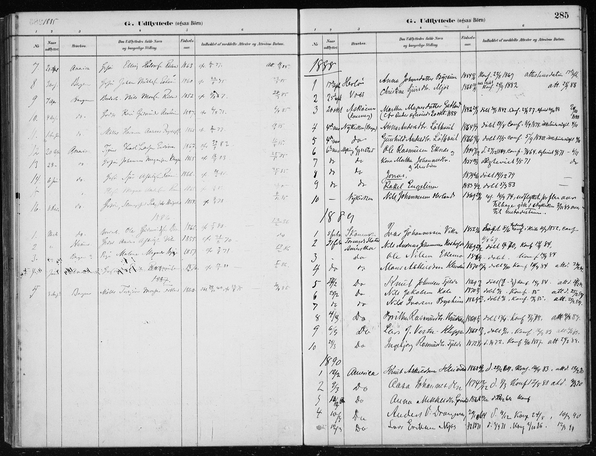 Hosanger sokneprestembete, AV/SAB-A-75801/H/Haa: Parish register (official) no. B  1, 1880-1896, p. 285