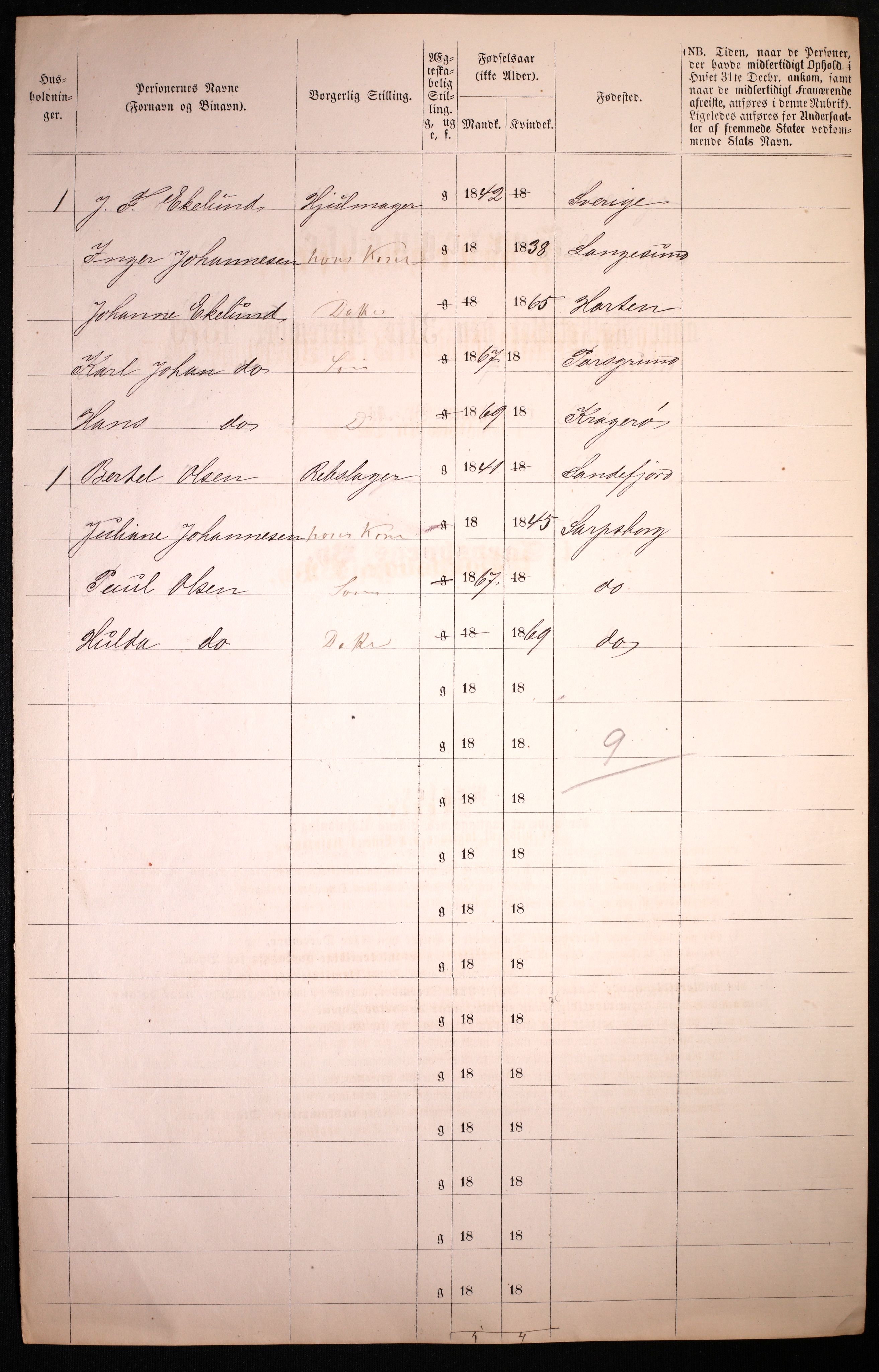 RA, 1870 census for 0102 Sarpsborg, 1870, p. 464