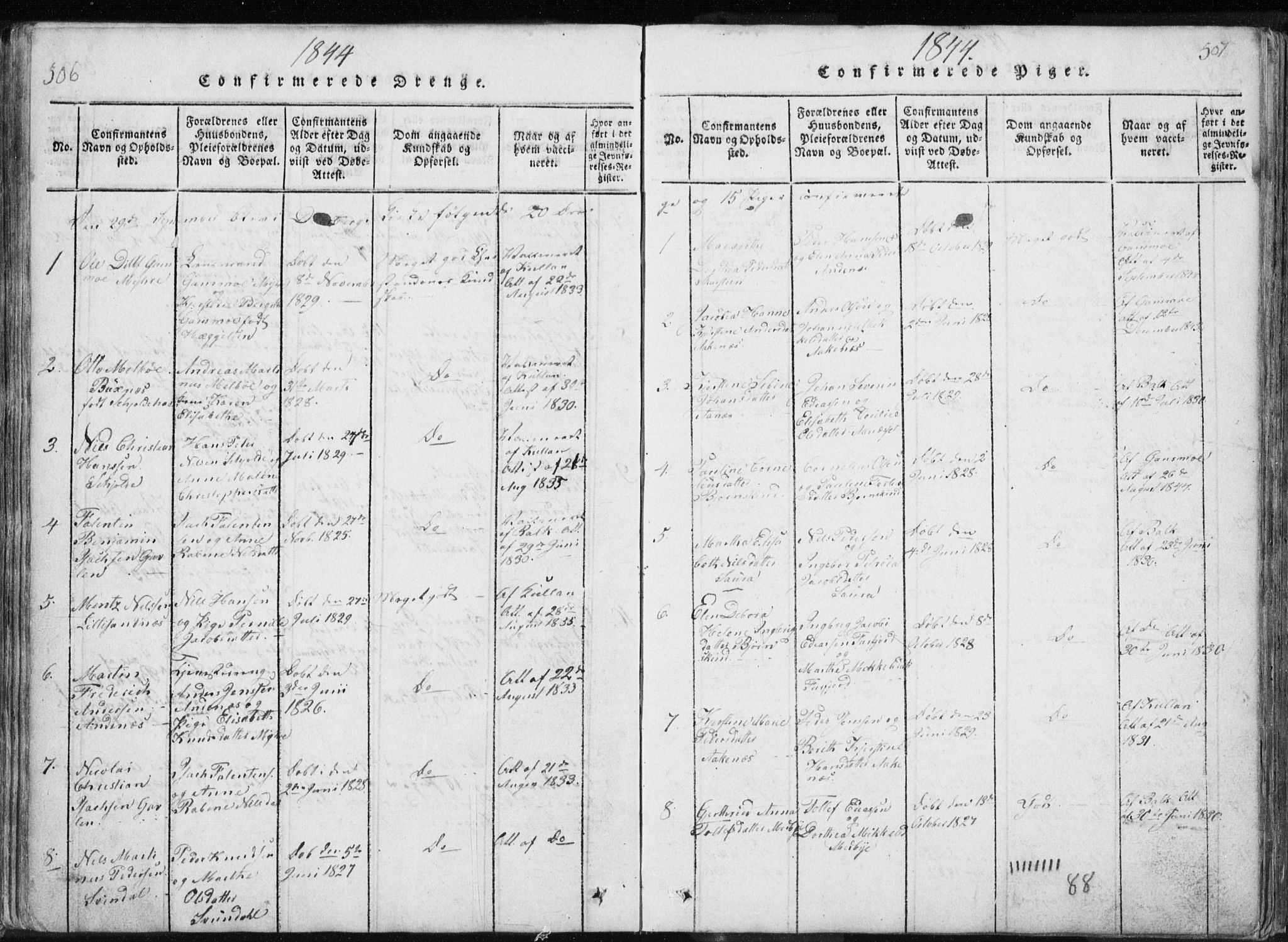 Ministerialprotokoller, klokkerbøker og fødselsregistre - Nordland, AV/SAT-A-1459/897/L1411: Parish register (copy) no. 897C01, 1820-1866, p. 506-507