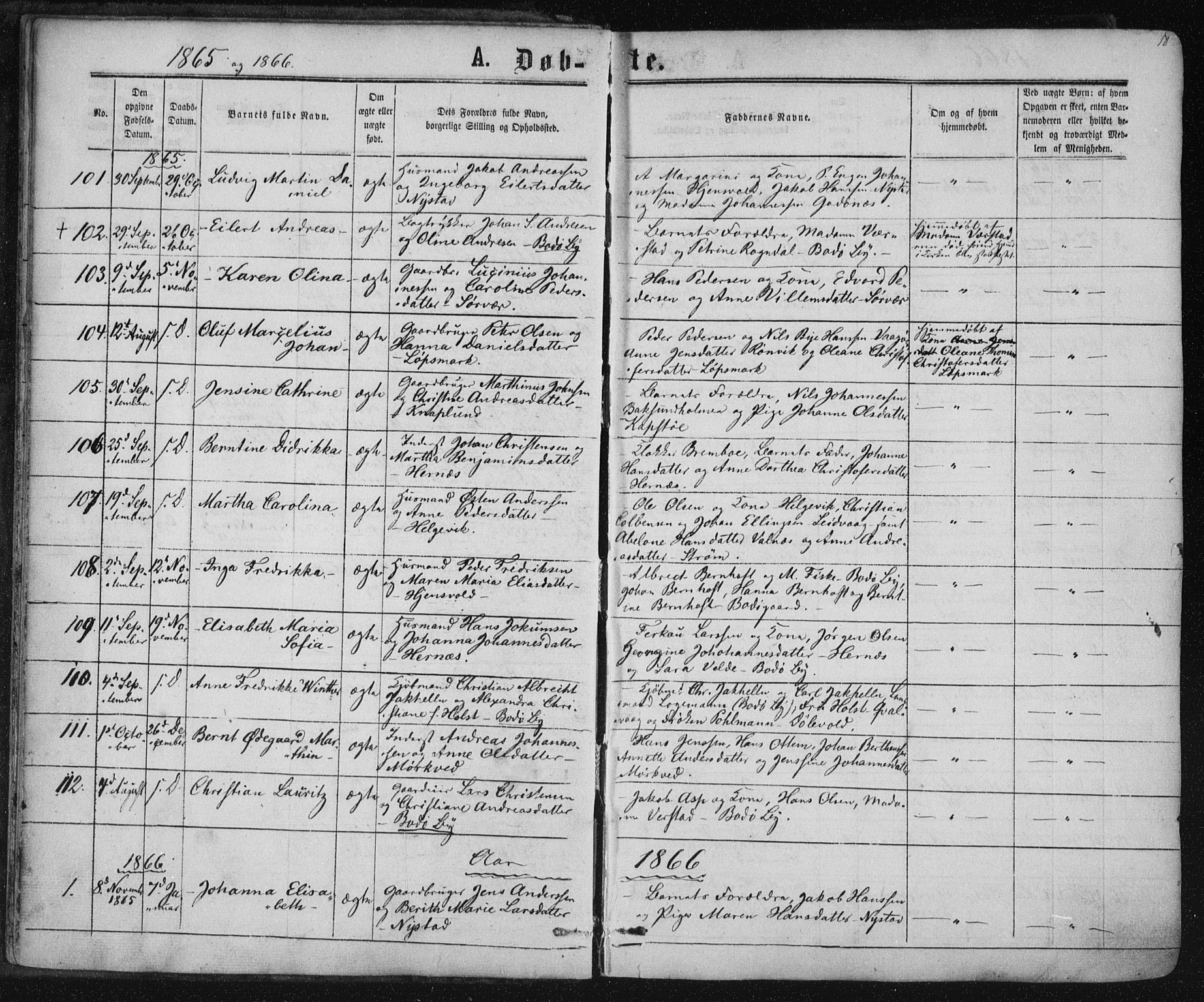 Ministerialprotokoller, klokkerbøker og fødselsregistre - Nordland, SAT/A-1459/801/L0008: Parish register (official) no. 801A08, 1864-1875, p. 18