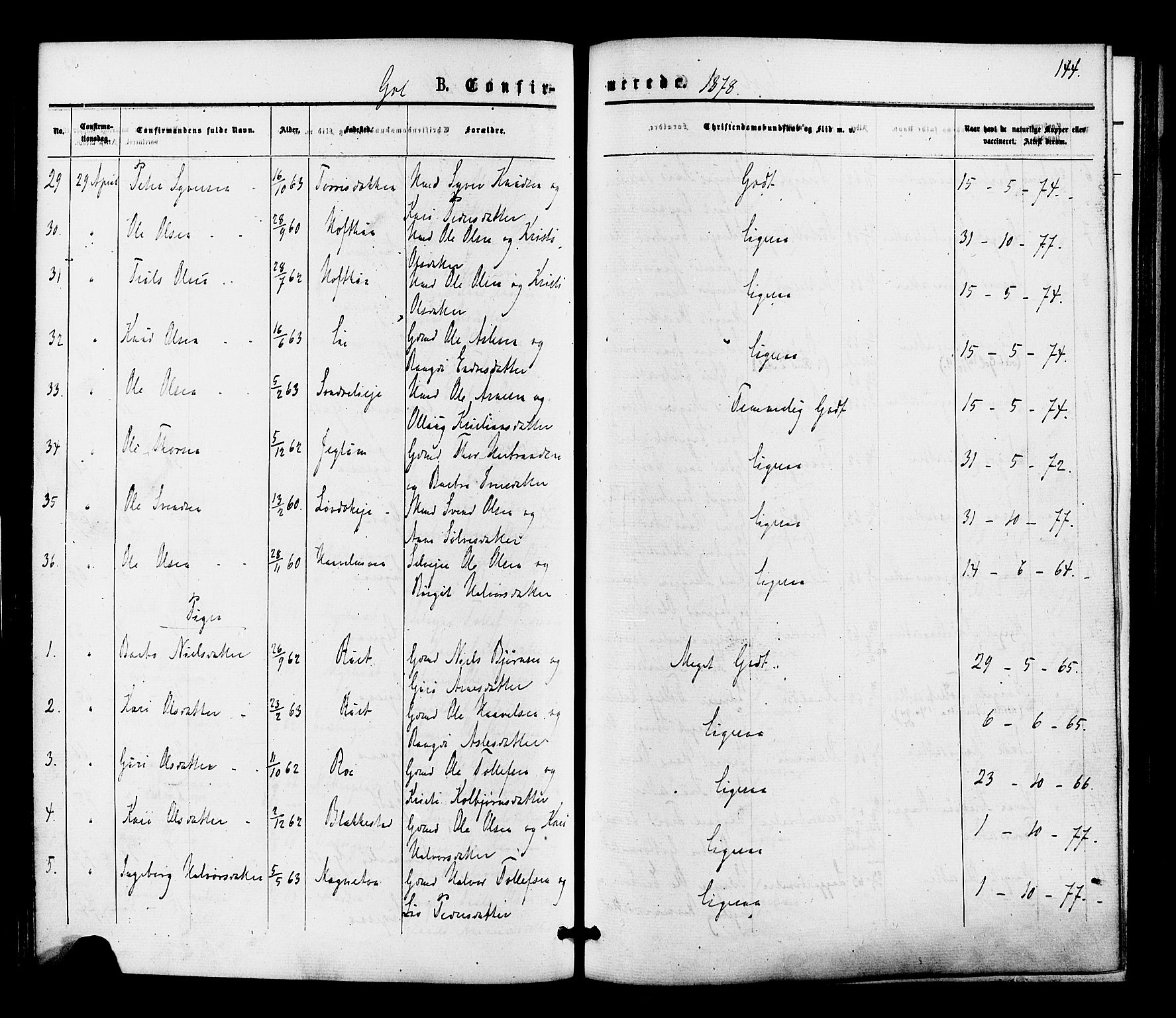 Gol kirkebøker, SAKO/A-226/F/Fa/L0004: Parish register (official) no. I 4, 1876-1886, p. 144