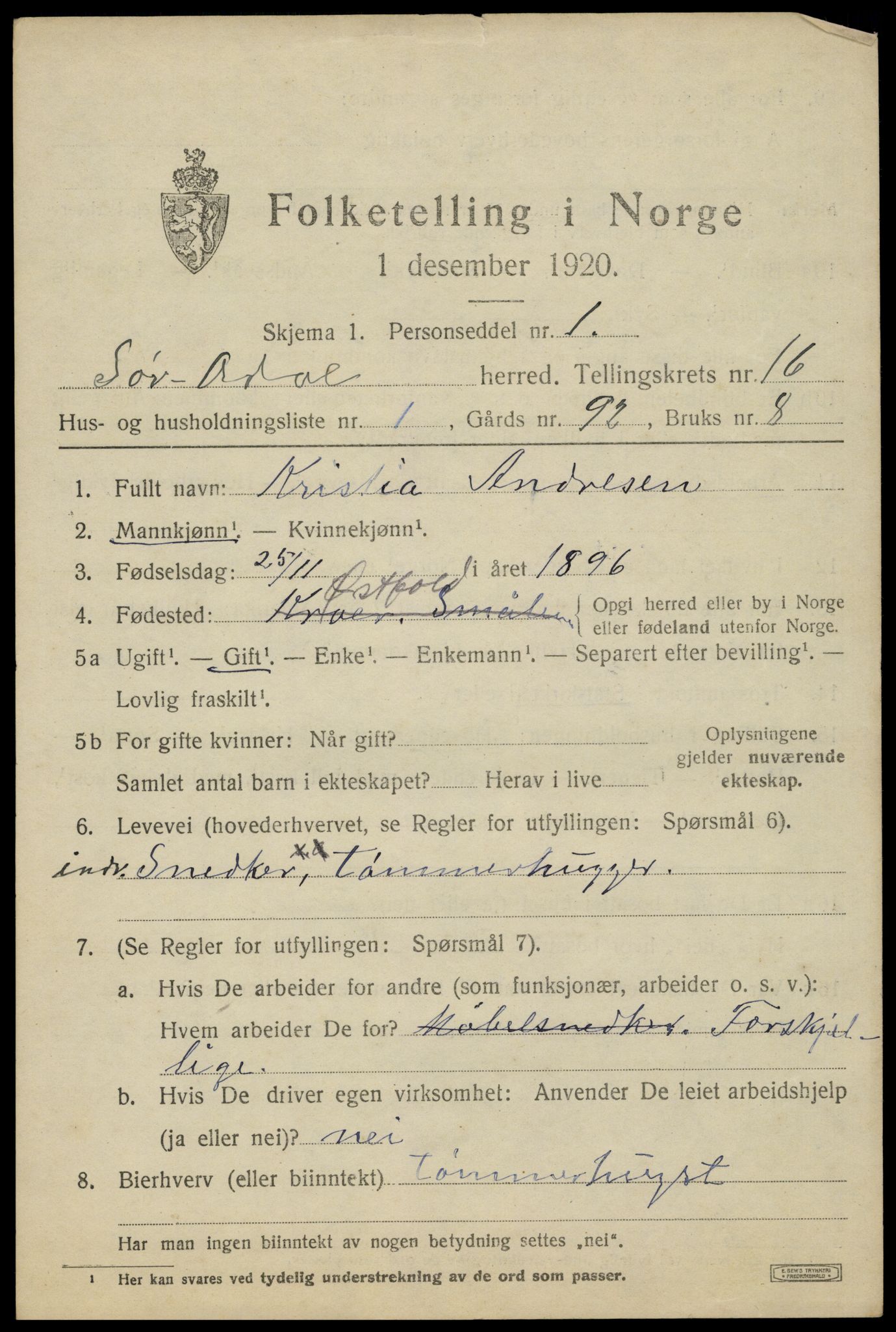 SAH, 1920 census for Sør-Odal, 1920, p. 16279
