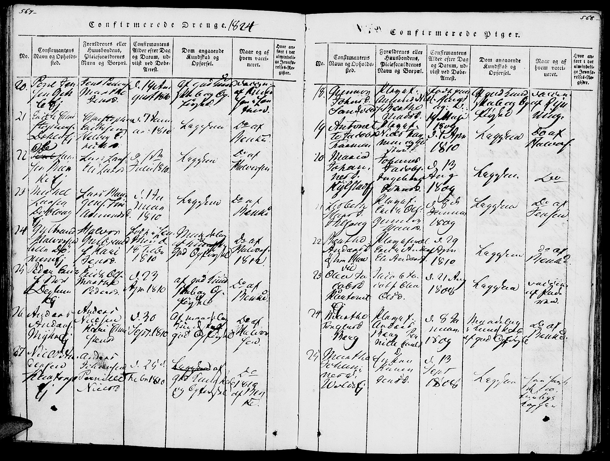 Vang prestekontor, Hedmark, AV/SAH-PREST-008/H/Ha/Haa/L0007: Parish register (official) no. 7, 1813-1826, p. 567-568