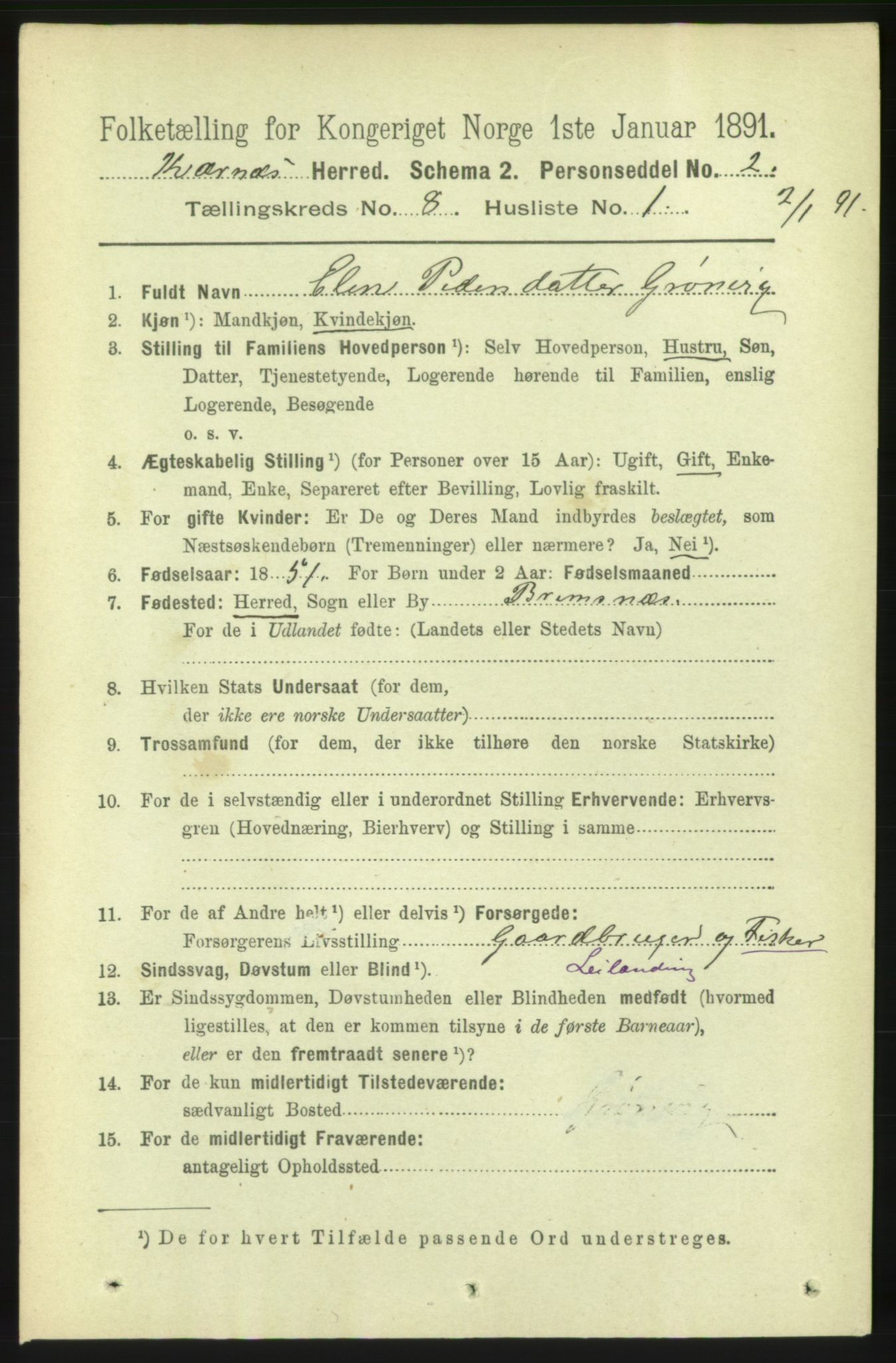 RA, 1891 census for 1553 Kvernes, 1891, p. 3517