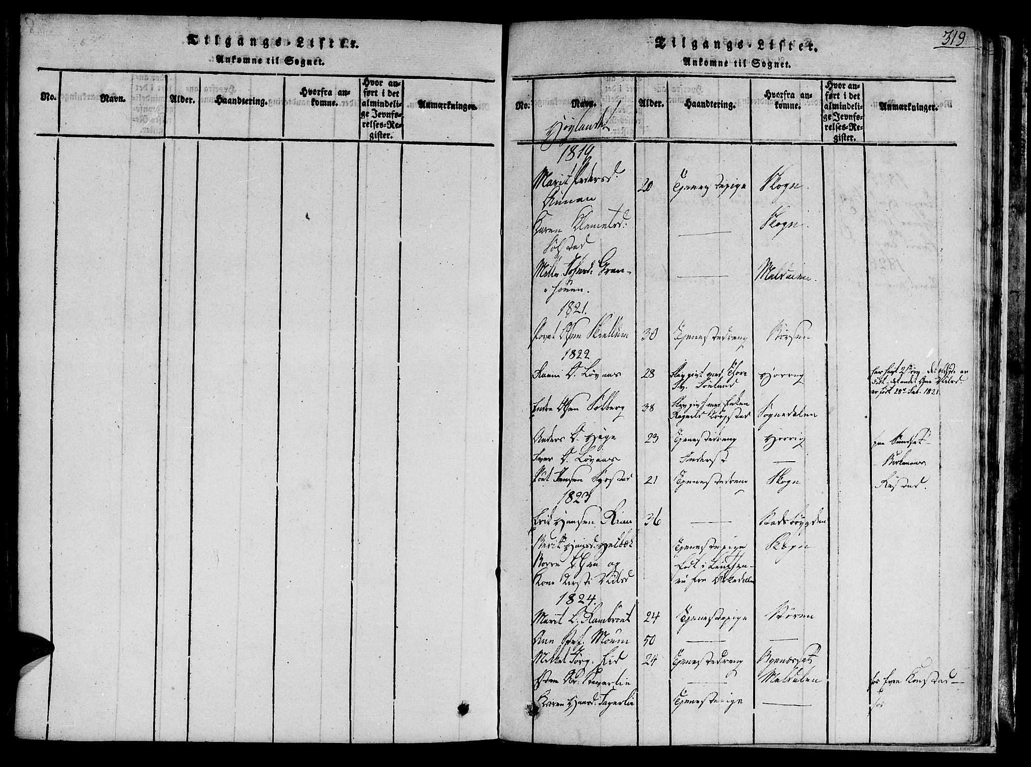 Ministerialprotokoller, klokkerbøker og fødselsregistre - Sør-Trøndelag, SAT/A-1456/691/L1068: Parish register (official) no. 691A03 /4, 1816-1826, p. 319