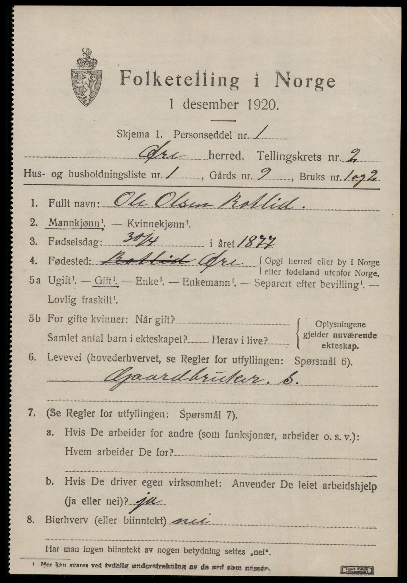 SAT, 1920 census for Øre, 1920, p. 1465