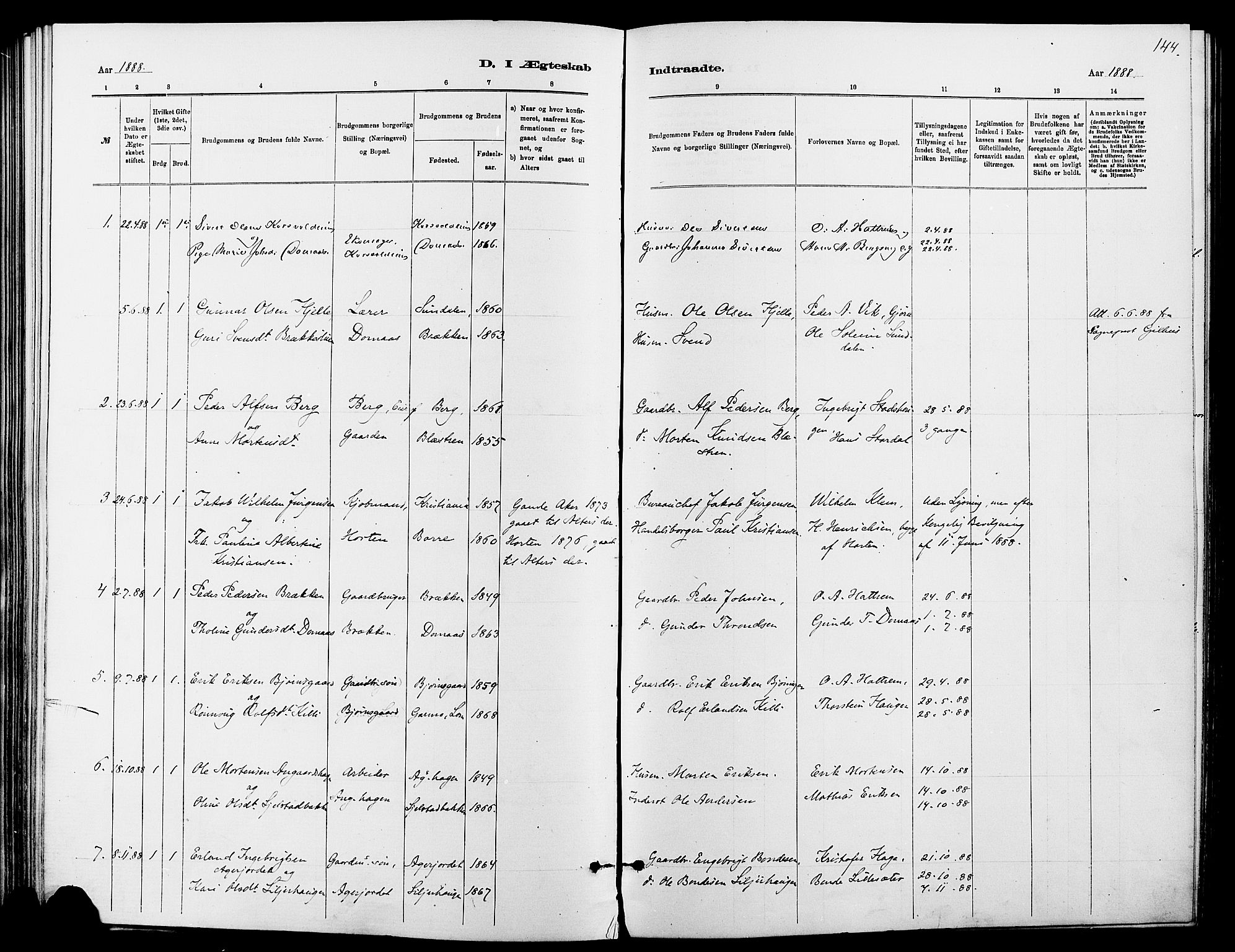 Dovre prestekontor, SAH/PREST-066/H/Ha/Haa/L0002: Parish register (official) no. 2, 1879-1890, p. 144