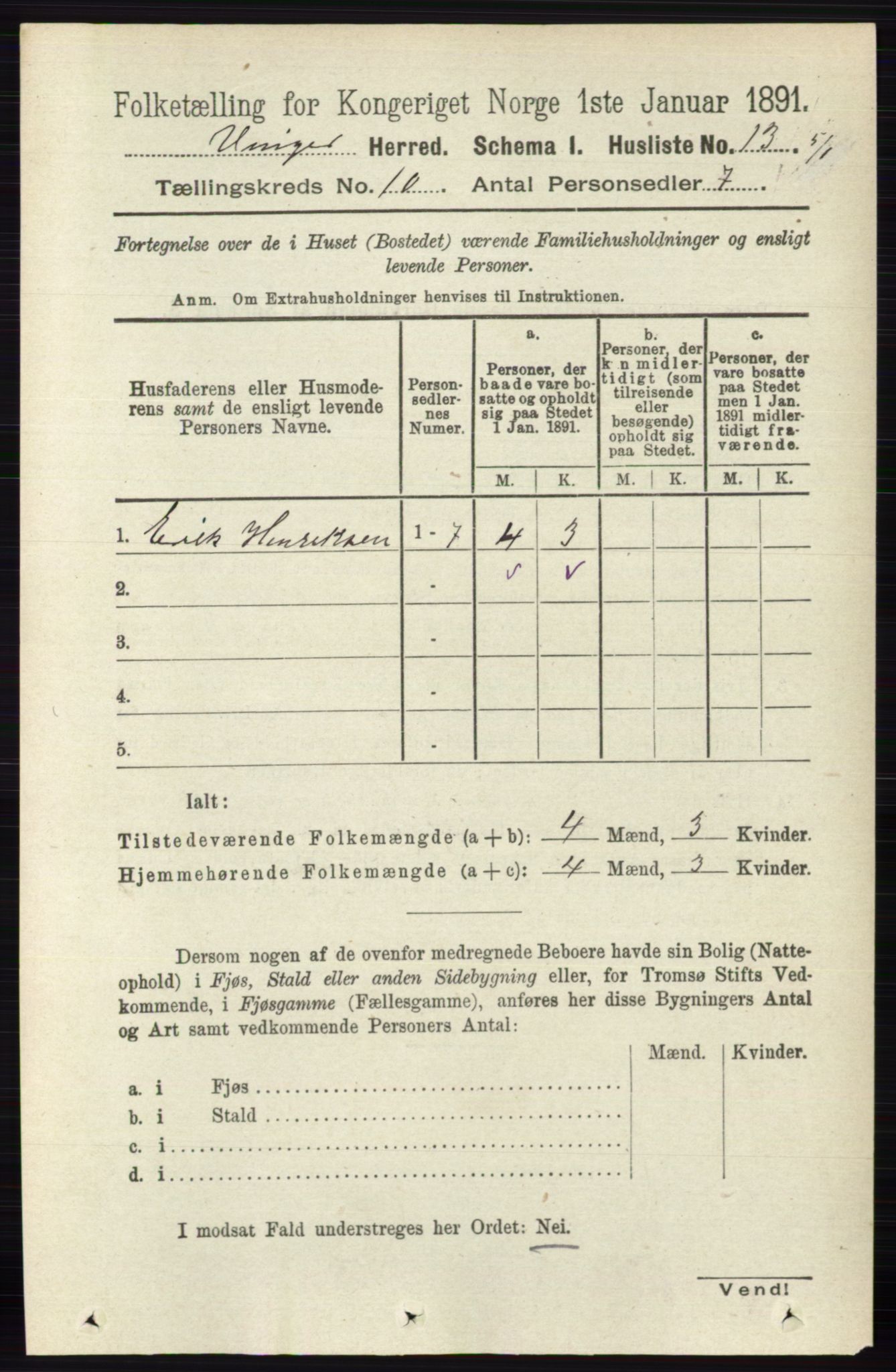 RA, 1891 census for 0421 Vinger, 1891, p. 4822