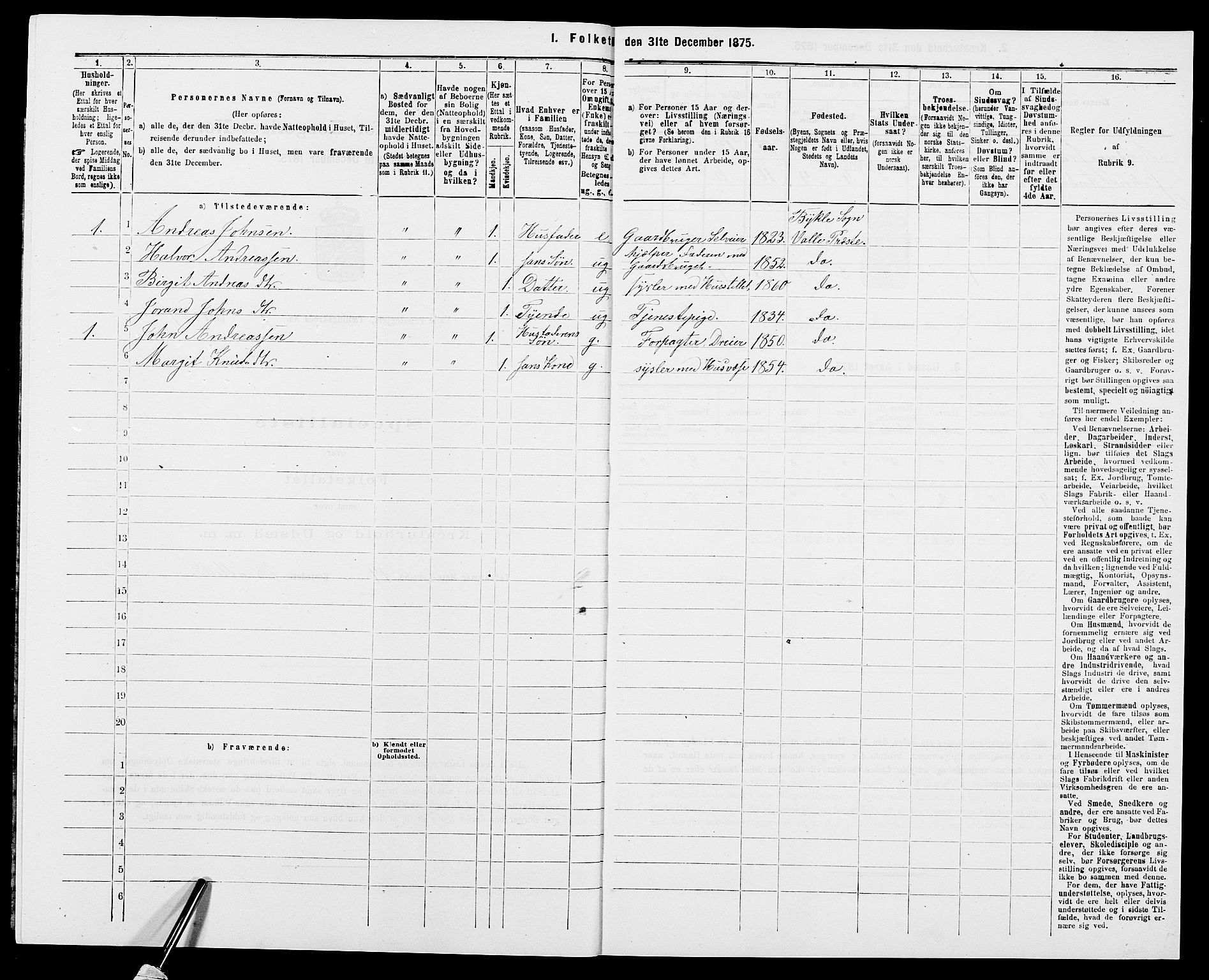 SAK, 1875 census for 0940P Valle, 1875, p. 667