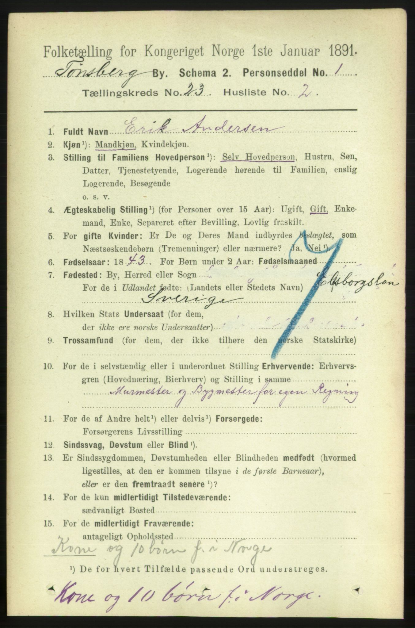 RA, 1891 census for 0705 Tønsberg, 1891, p. 6024