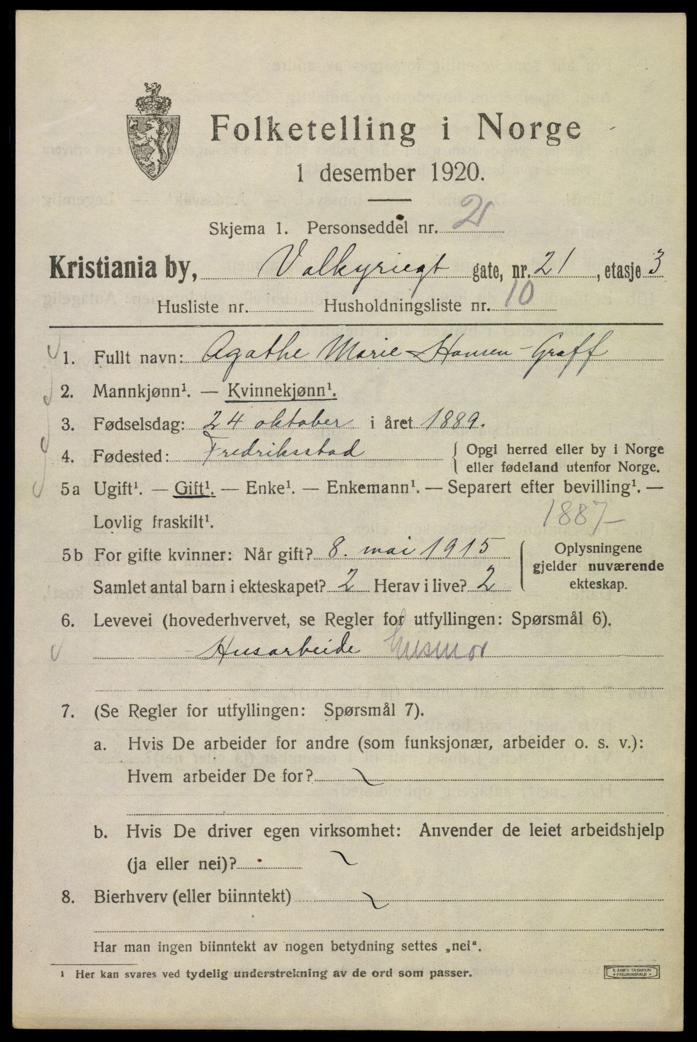 SAO, 1920 census for Kristiania, 1920, p. 628831