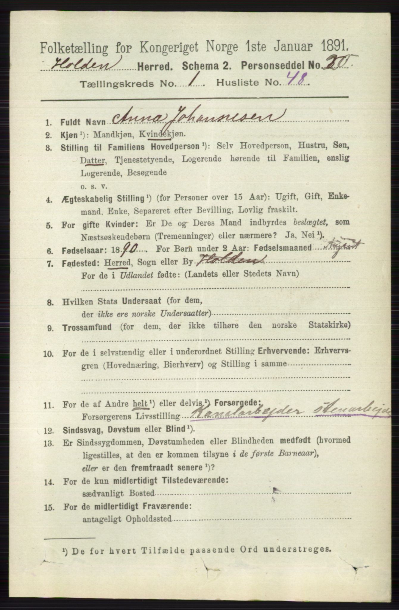 RA, 1891 census for 0819 Holla, 1891, p. 619