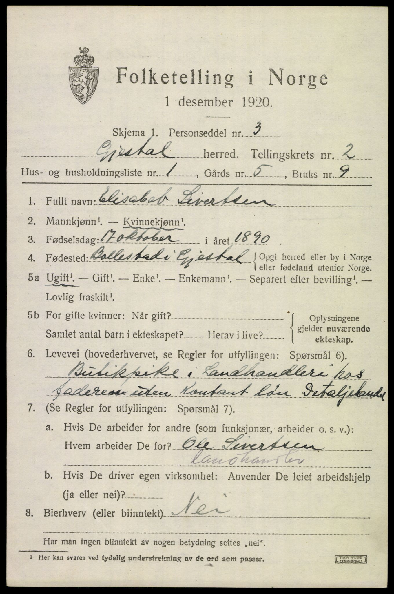 SAST, 1920 census for Gjesdal, 1920, p. 1460