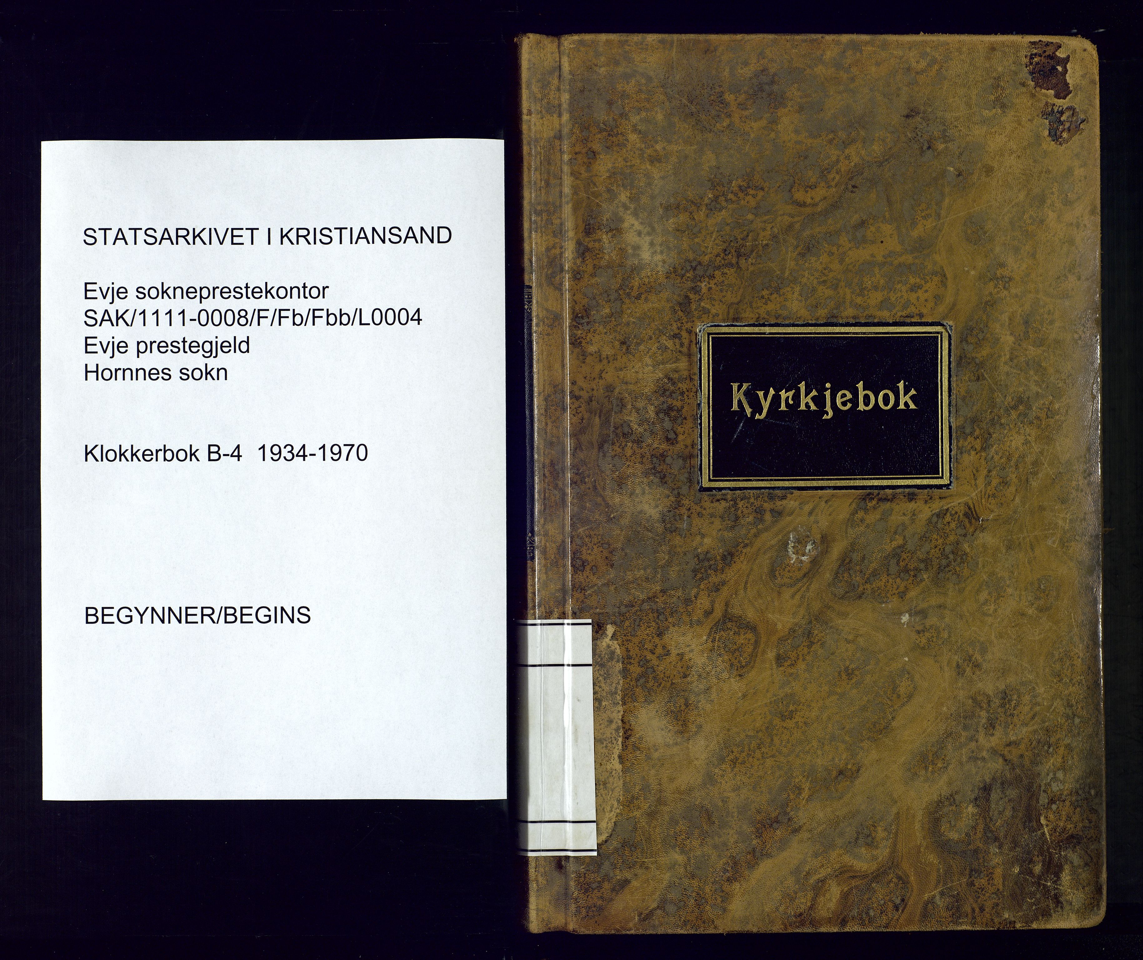 Evje sokneprestkontor, SAK/1111-0008/F/Fb/Fbb/L0004: Parish register (copy) no. B-4, 1934-1970