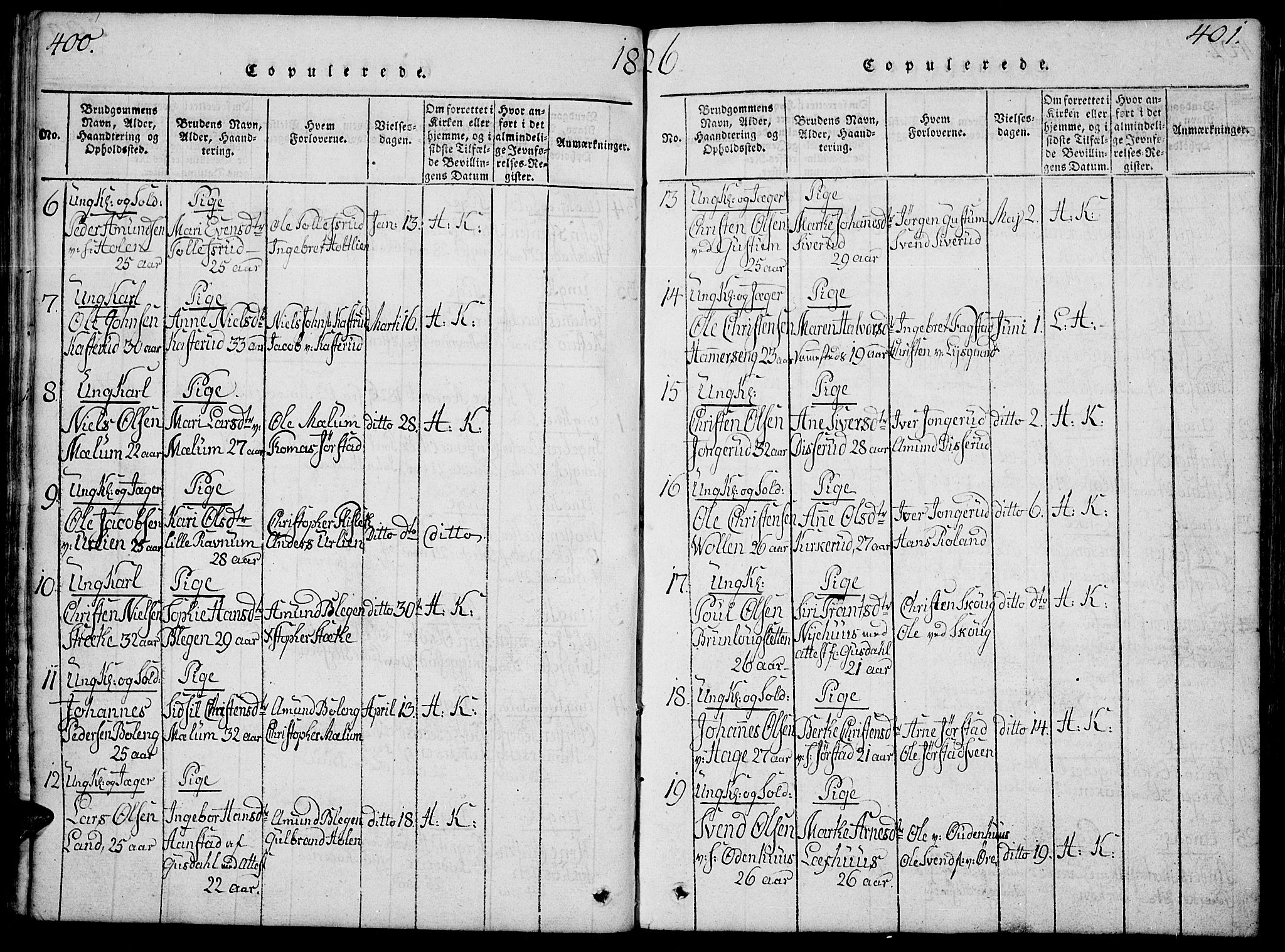 Fåberg prestekontor, AV/SAH-PREST-086/H/Ha/Hab/L0004: Parish register (copy) no. 4, 1818-1837, p. 400-401