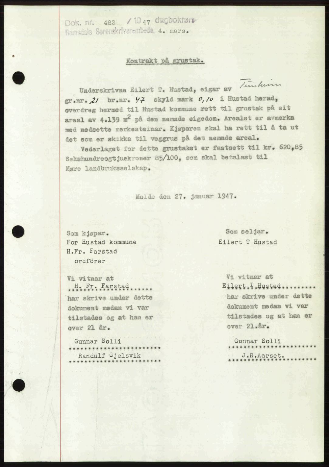 Romsdal sorenskriveri, AV/SAT-A-4149/1/2/2C: Mortgage book no. A22, 1947-1947, Diary no: : 482/1947