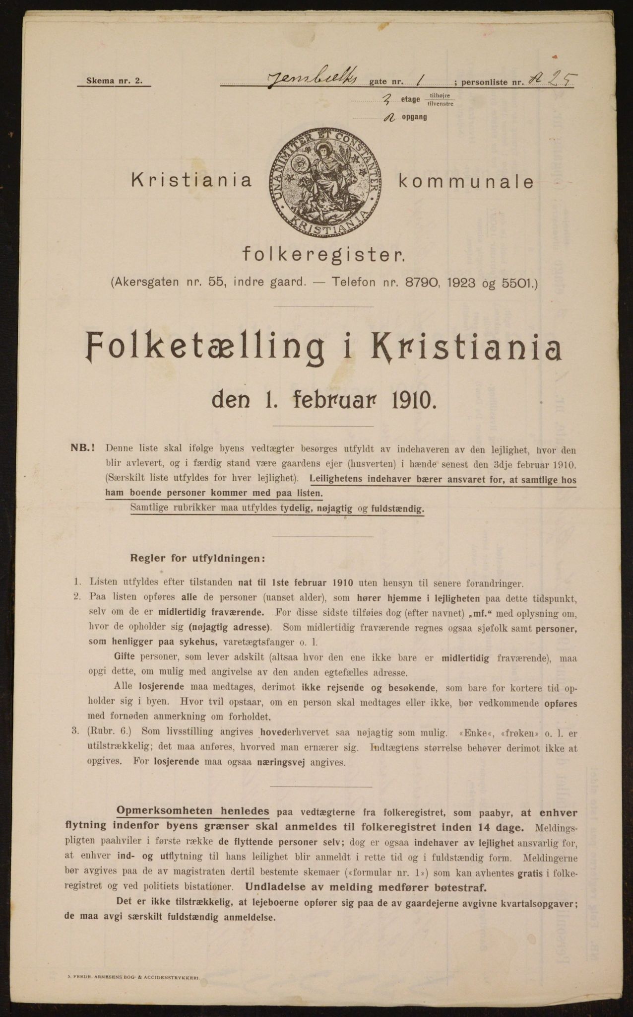 OBA, Municipal Census 1910 for Kristiania, 1910, p. 44154