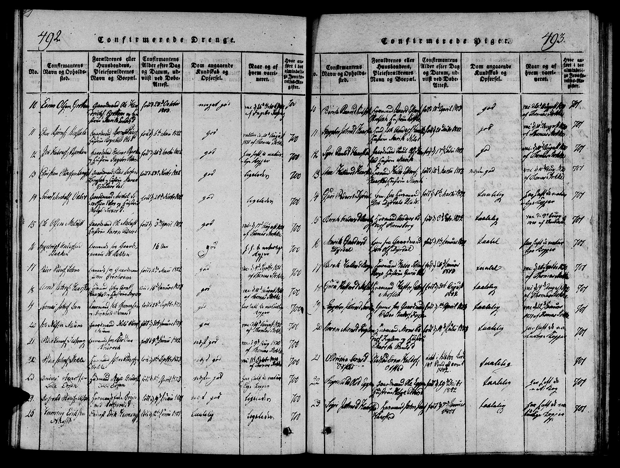 Ministerialprotokoller, klokkerbøker og fødselsregistre - Sør-Trøndelag, SAT/A-1456/695/L1141: Parish register (official) no. 695A04 /1, 1816-1824, p. 492-493
