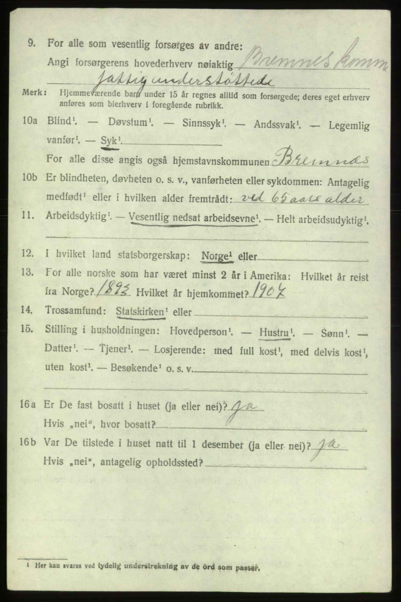 SAB, 1920 census for Bremnes, 1920, p. 1771