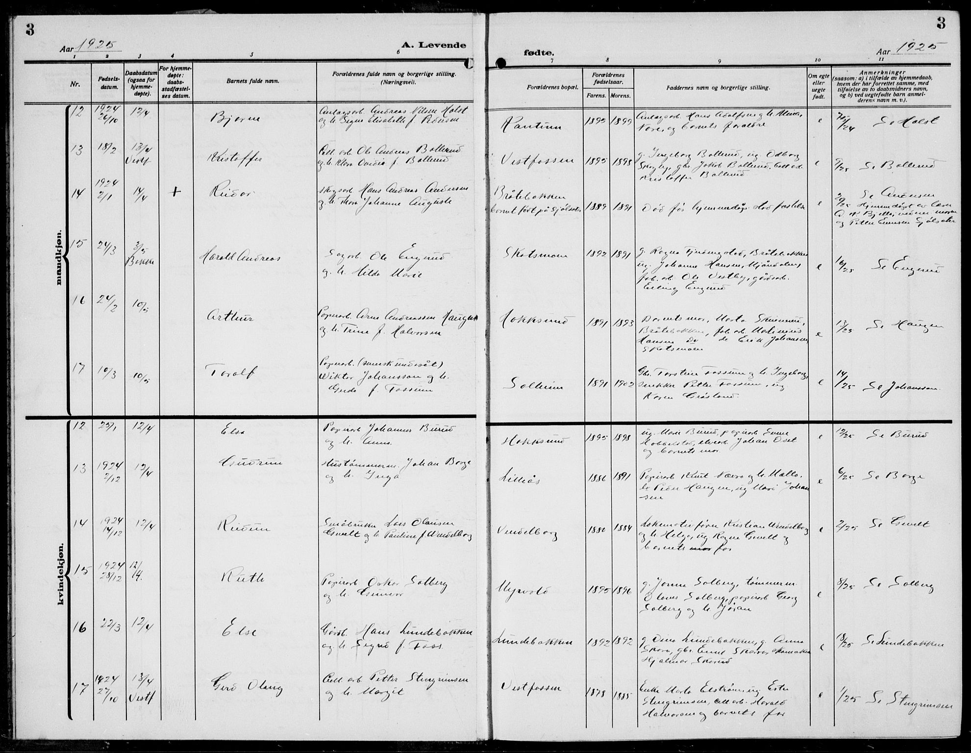 Eiker kirkebøker, AV/SAKO-A-4/G/Ga/L0010: Parish register (copy) no. I 10, 1925-1934, p. 3