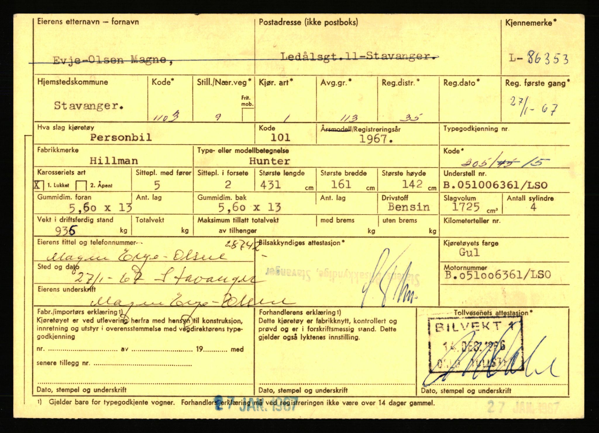 Stavanger trafikkstasjon, AV/SAST-A-101942/0/F/L0073: L-84100 - L-86499, 1930-1971, p. 2391