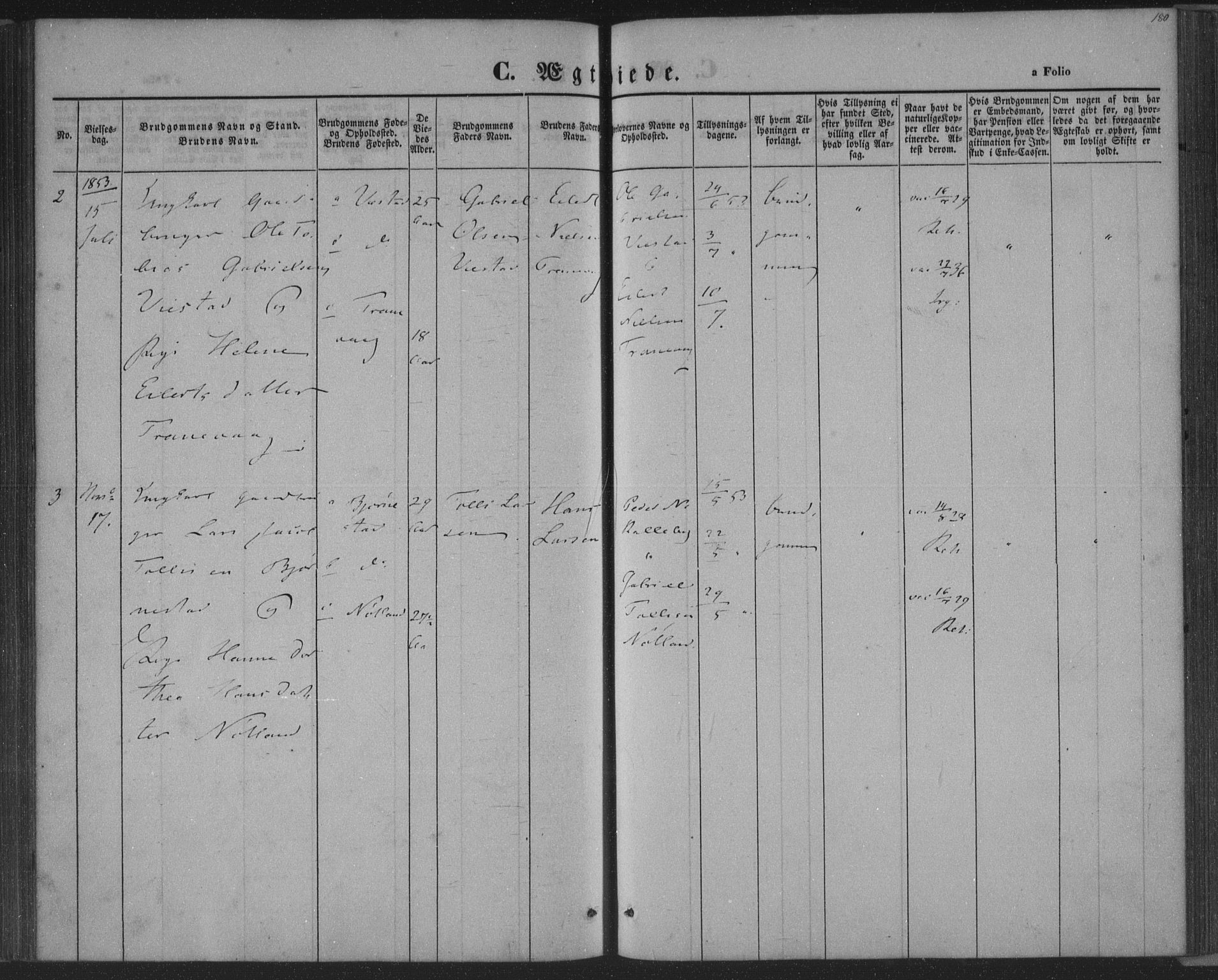 Herad sokneprestkontor, SAK/1111-0018/F/Fa/Fab/L0003: Parish register (official) no. A 3, 1844-1853, p. 180