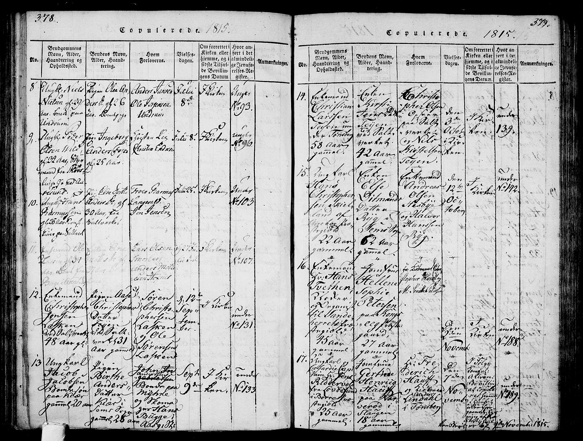 Sem kirkebøker, AV/SAKO-A-5/F/Fa/L0004: Parish register (official) no. I 4, 1814-1825, p. 378-379