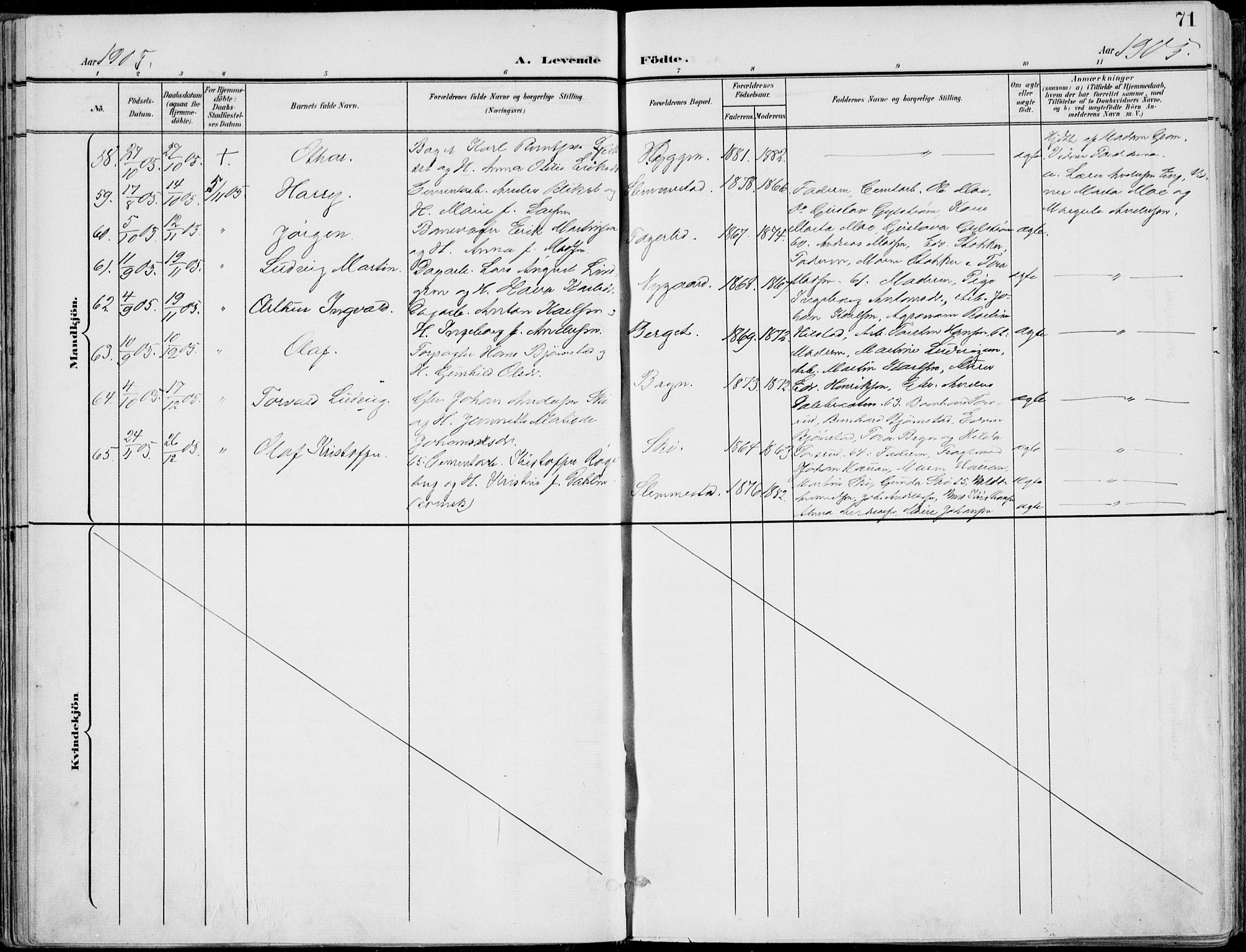 Røyken kirkebøker, SAKO/A-241/F/Fa/L0009: Parish register (official) no. 9, 1898-1911, p. 71