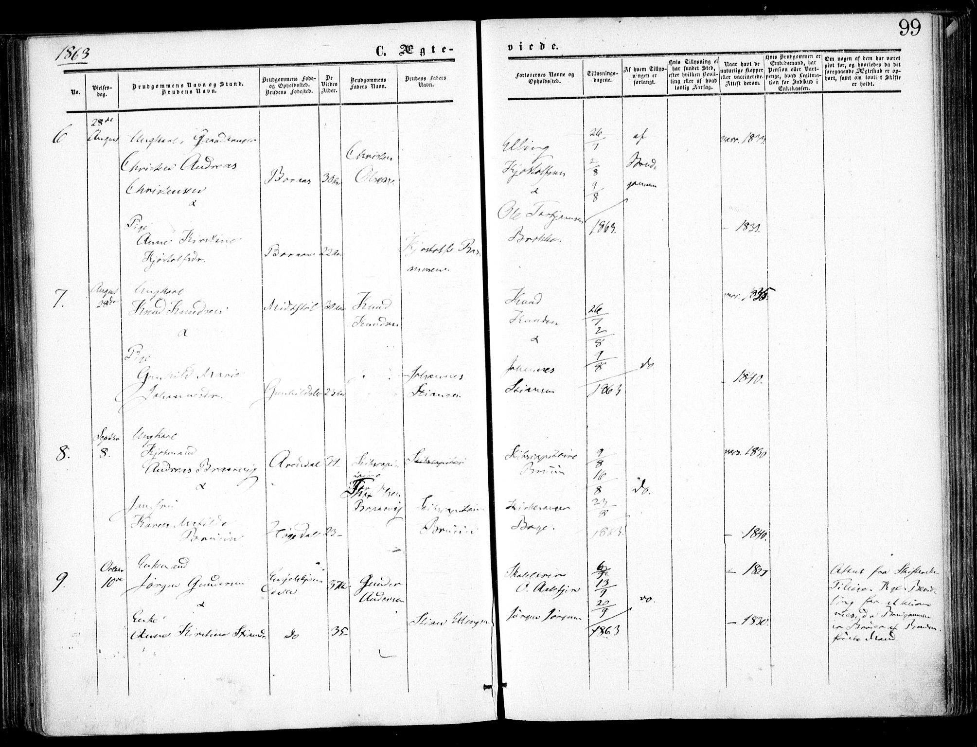 Austre Moland sokneprestkontor, SAK/1111-0001/F/Fa/Faa/L0008: Parish register (official) no. A 8, 1858-1868, p. 99