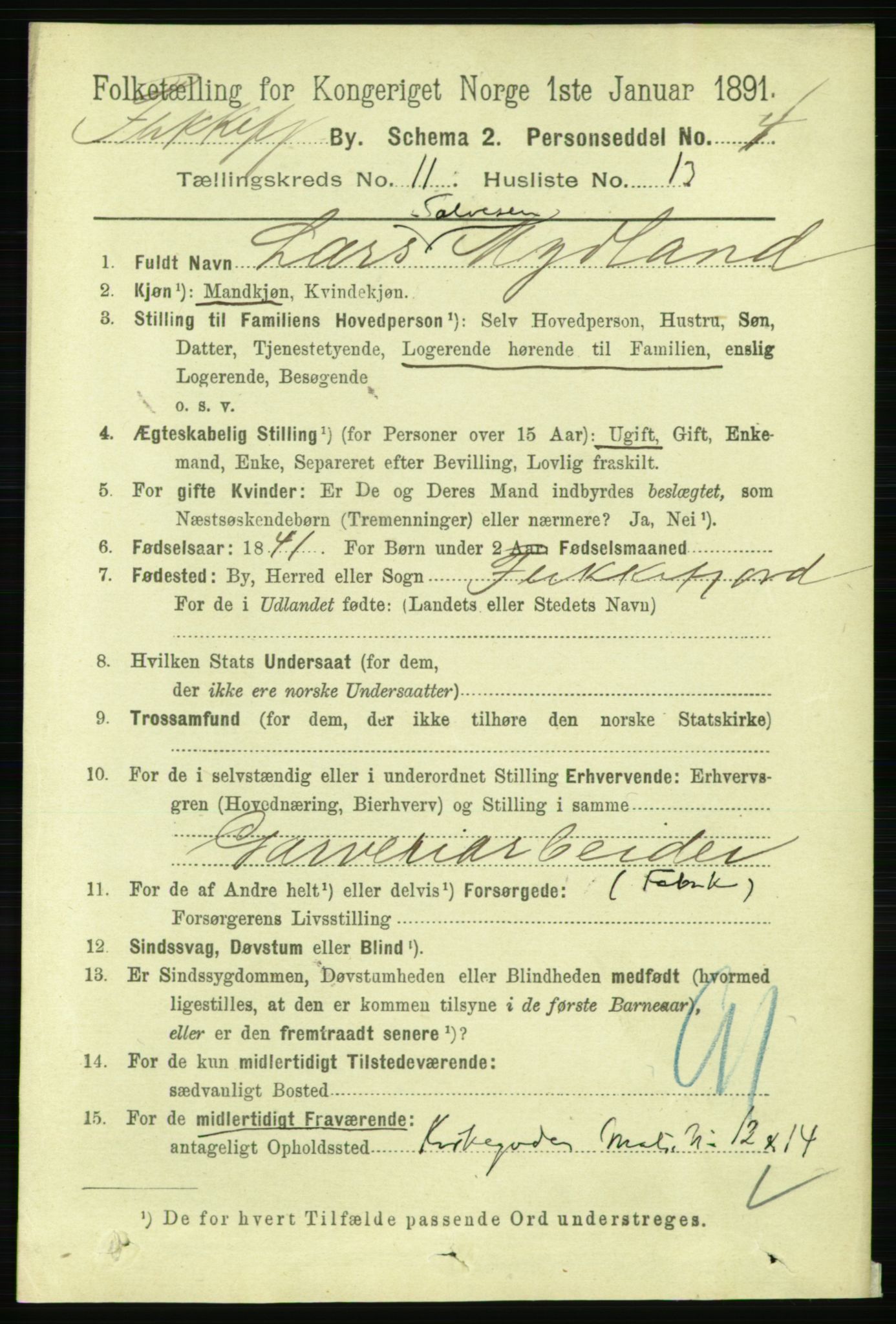 RA, 1891 census for 1004 Flekkefjord, 1891, p. 1688