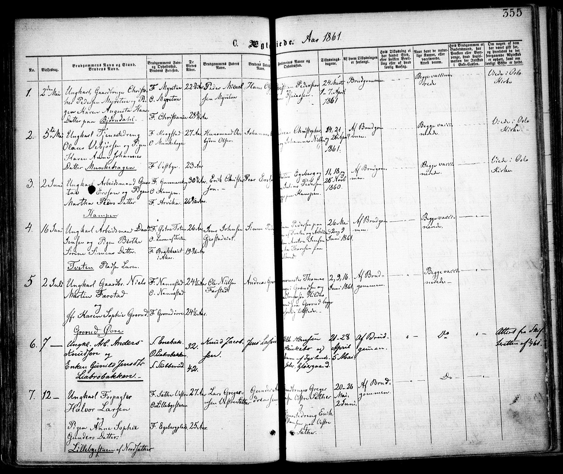Østre Aker prestekontor Kirkebøker, SAO/A-10840/F/Fa/L0001: Parish register (official) no. I 1, 1861-1869, p. 355
