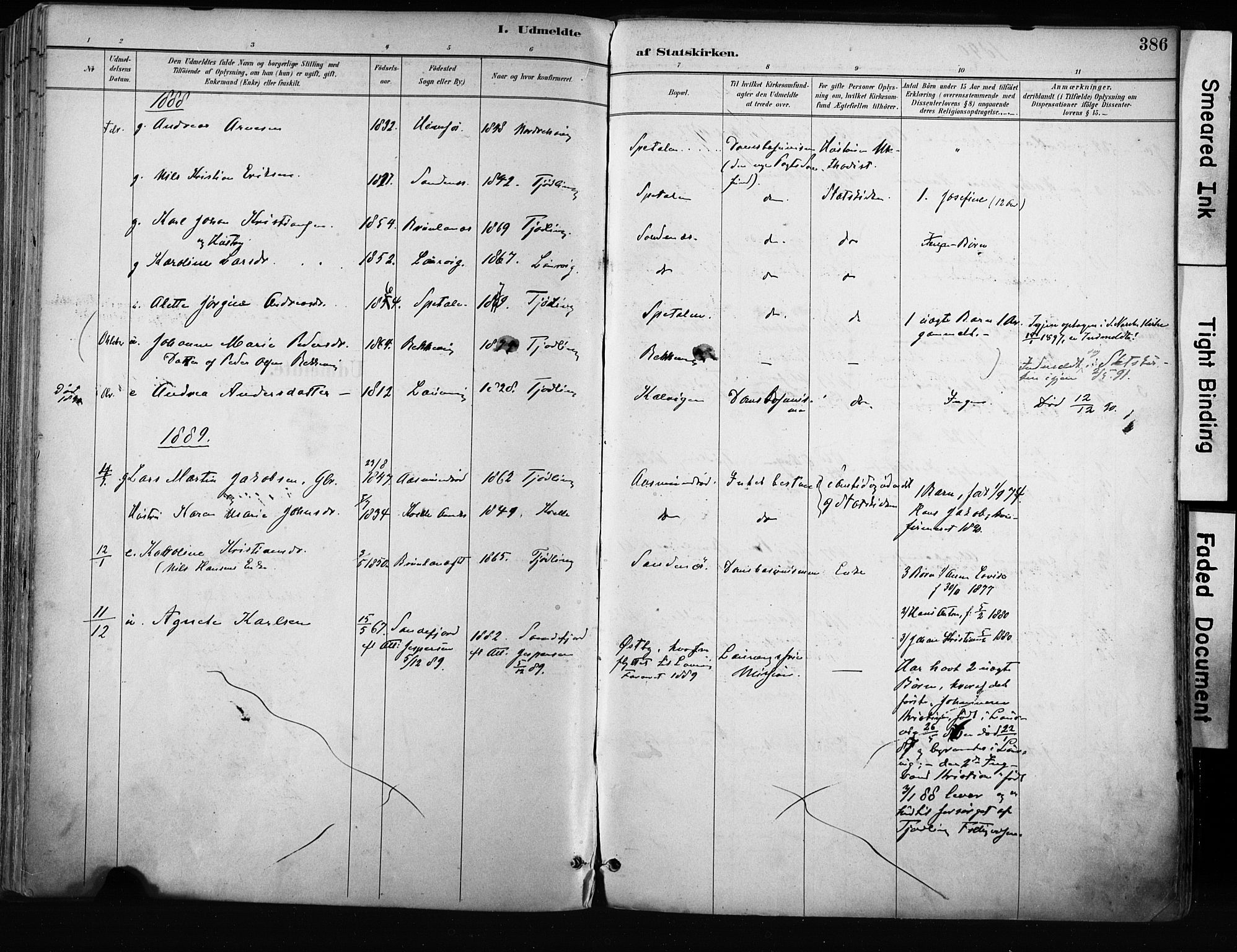 Tjølling kirkebøker, AV/SAKO-A-60/F/Fa/L0009: Parish register (official) no. 9, 1887-1905, p. 386